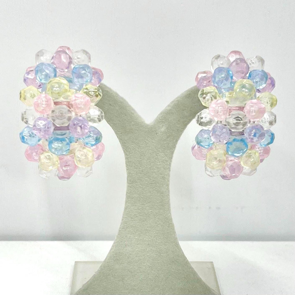 Vintage Pastel Bubble Beads Clip On Half Hoop Earrings Light Weight Retro 80’s Kitsch TheGreenGlassGemShop