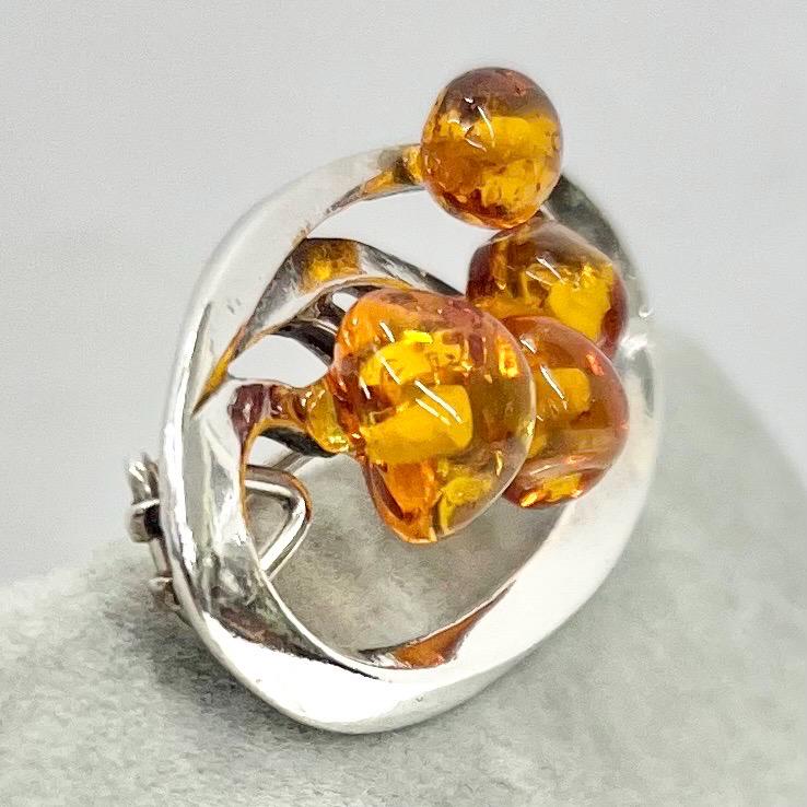 Vintage Sterling Silver Amber Nugget Brooch / Pendant Art Nouveau Leafy Floral Style TheGreenGlassGemShop