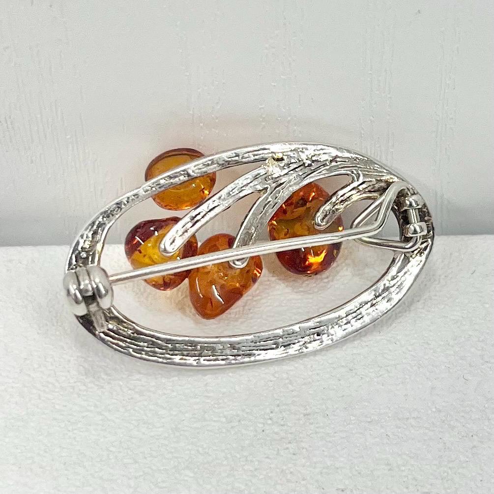 Vintage Sterling Silver Amber Nugget Brooch / Pendant Art Nouveau Leafy Floral Style TheGreenGlassGemShop