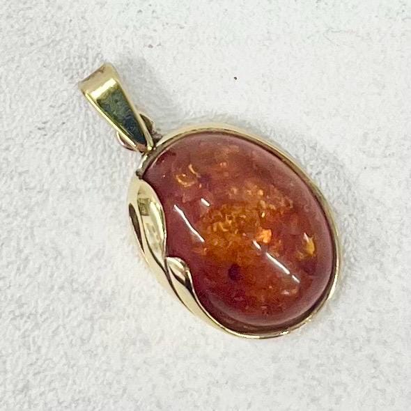 Vintage Petite Gilt Sterling Silver Domed Amber Pendant Art Nouveau Style Beautifully Designed Signed CH TheGreenGlassGemShop
