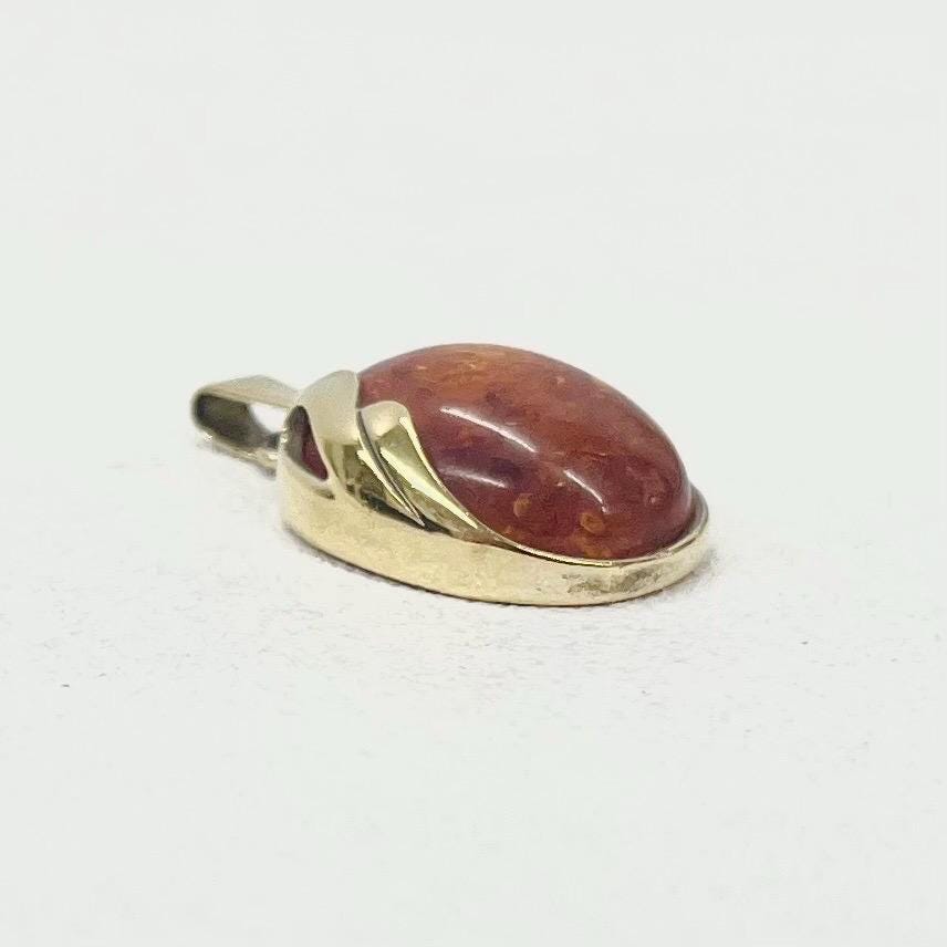 Vintage Petite Gilt Sterling Silver Domed Amber Pendant Art Nouveau Style Beautifully Designed Signed CH TheGreenGlassGemShop