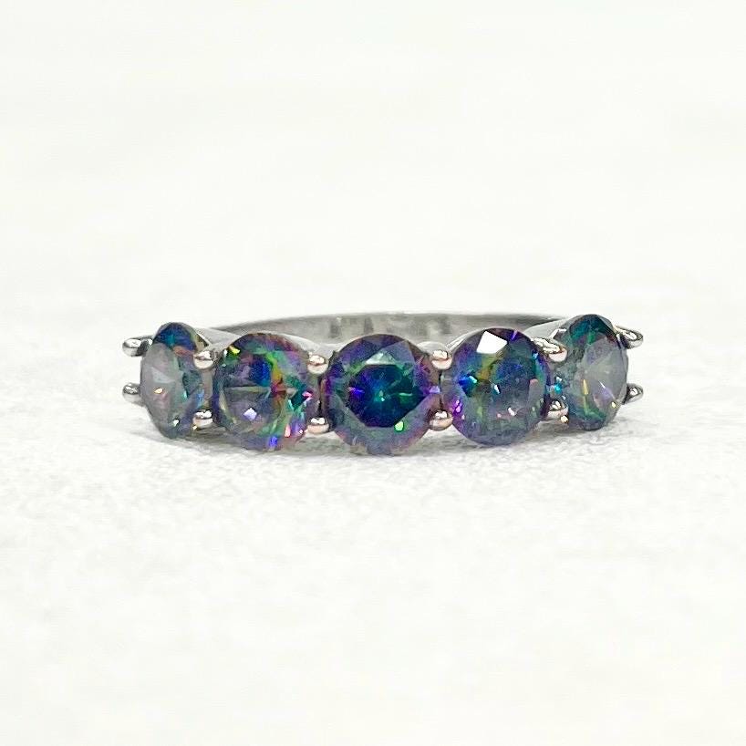 Sterling Silver Five Stone Rainbow Mystic Topaz Dress Ring Size uk L 1/2 us 6 1/4 TheGreenGlassGemShop