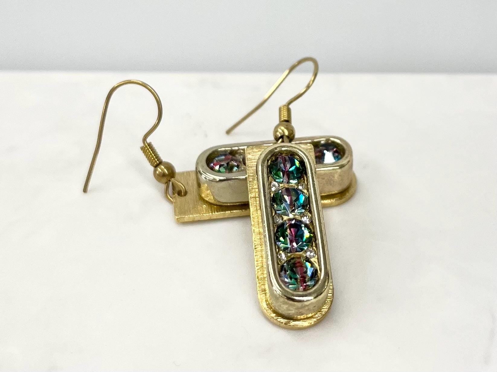 Handmade Swarovski Crystal Rainbow Iris Brass Earrings Contemporary Design with Hook Ear Wires TheGreenGlassGemShop