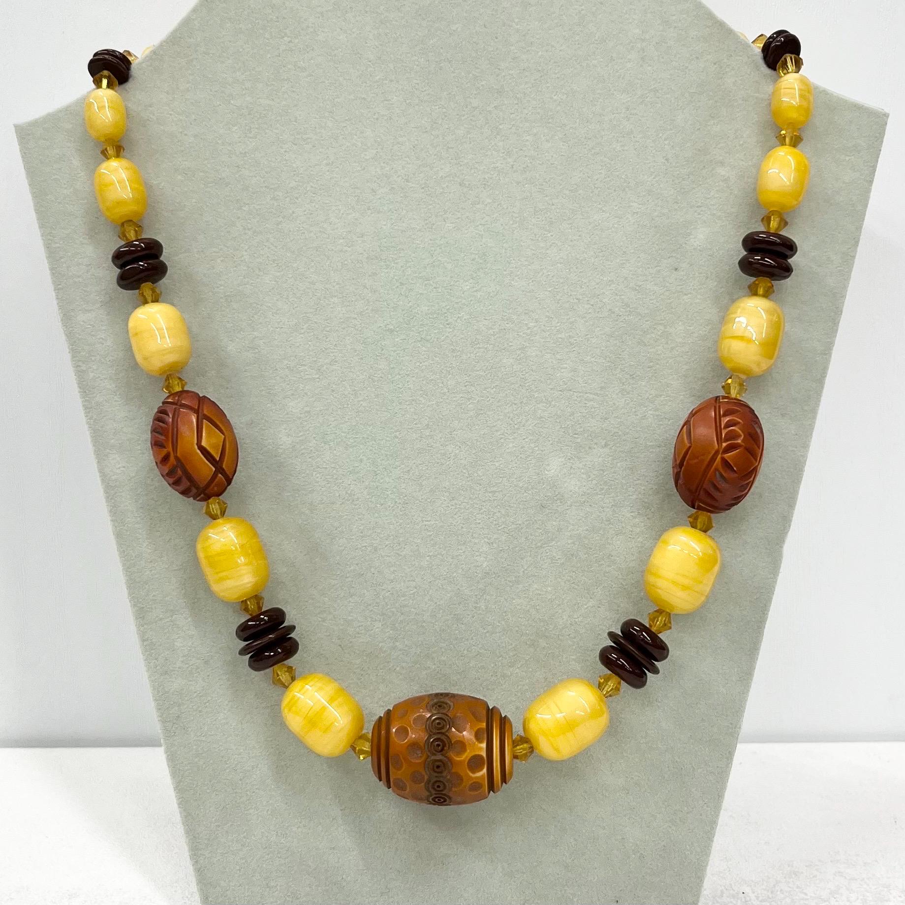 Vintage 1930’s 40’s Yellow Uranium Satin Glass & Galaith Bead African Style Necklace Green Under UV Light UV Reactive Glow Jewellery TheGreenGlassGemShop