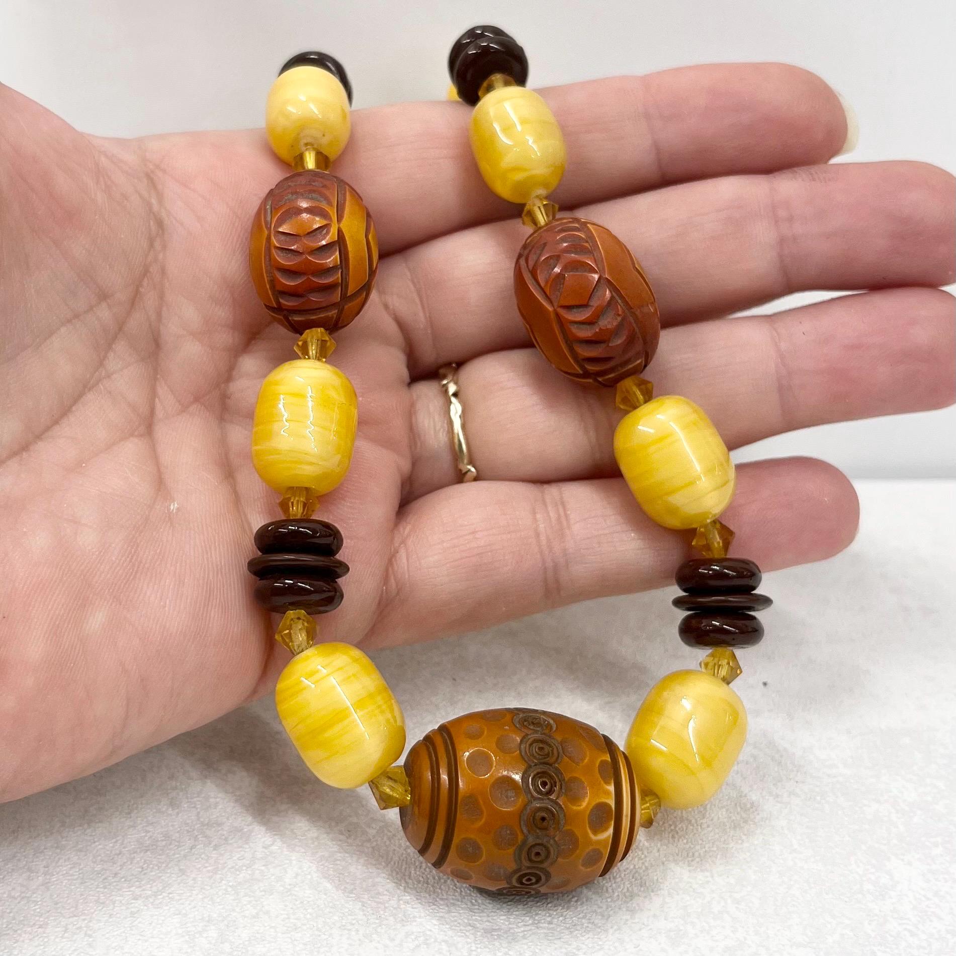 Vintage 1930’s 40’s Yellow Uranium Satin Glass & Galaith Bead African Style Necklace Green Under UV Light UV Reactive Glow Jewellery TheGreenGlassGemShop