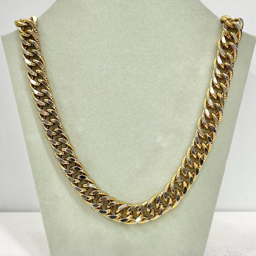Vintage Gold Plated Chunky Textured Flat Curb Chain Necklace 1970’s - 1980’s Statement Power Chain 14” with a 2” Extender 9mm Wide TheGreenGlassGemShop