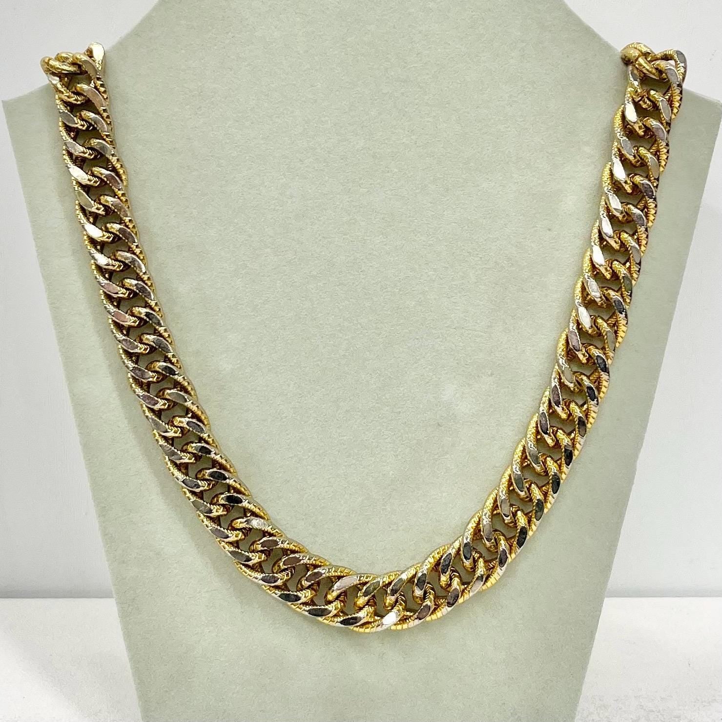 Vintage Gold Plated Chunky Textured Flat Curb Chain Necklace 1970’s - 1980’s Statement Power Chain 14” with a 2” Extender 9mm Wide TheGreenGlassGemShop