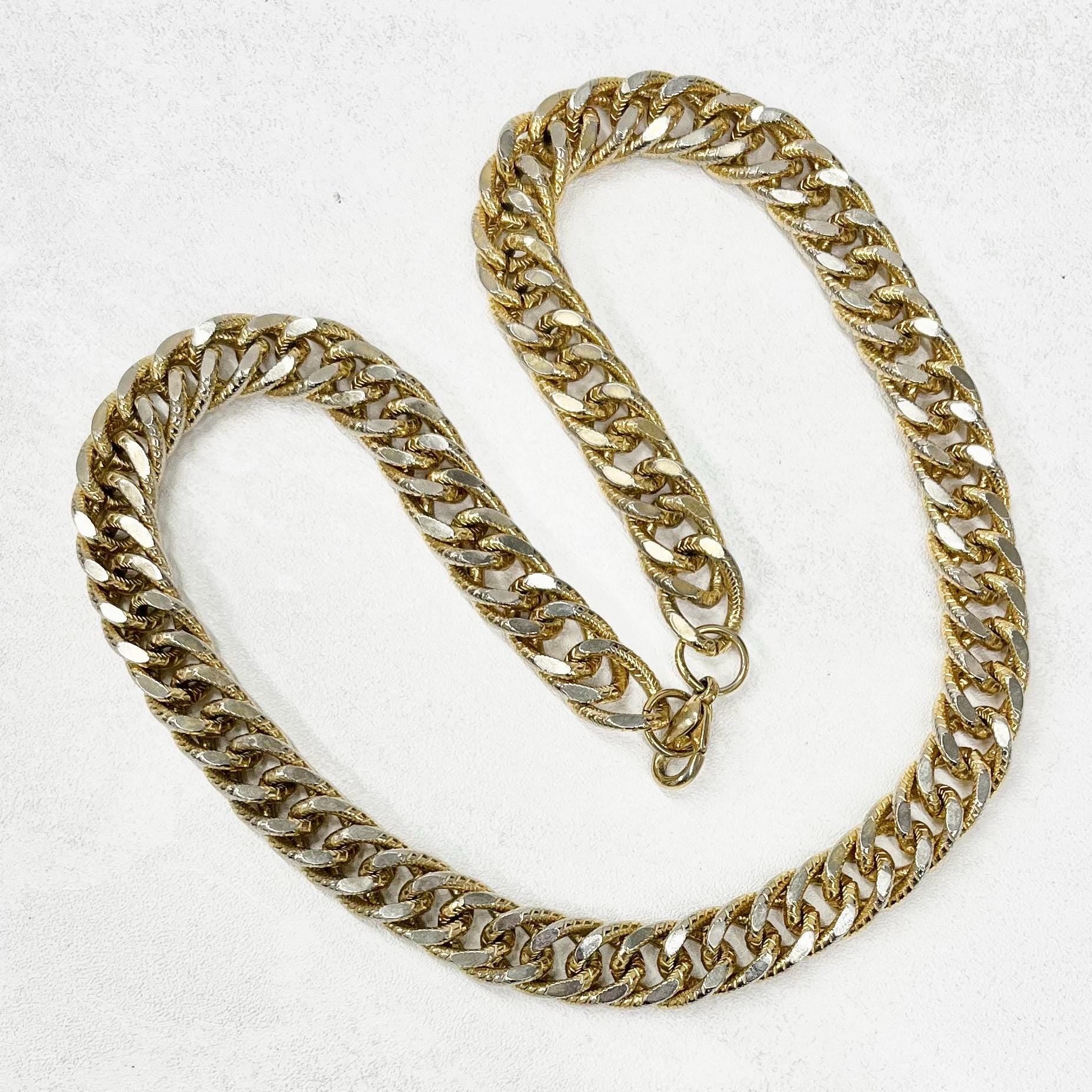 Vintage Gold Plated Chunky Textured Flat Curb Chain Necklace 1970’s - 1980’s Statement Power Chain 14” with a 2” Extender 9mm Wide TheGreenGlassGemShop