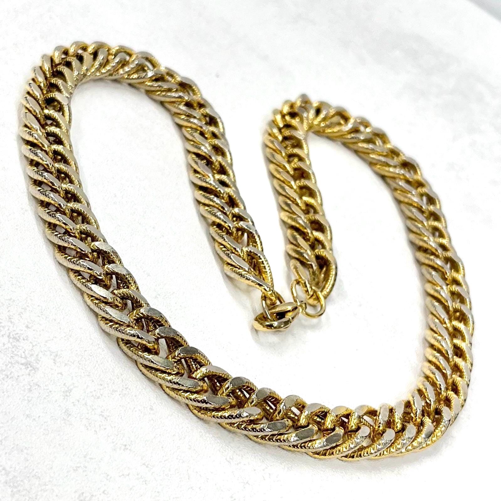 Vintage Gold Plated Chunky Textured Flat Curb Chain Necklace 1970’s - 1980’s Statement Power Chain 14” with a 2” Extender 9mm Wide TheGreenGlassGemShop