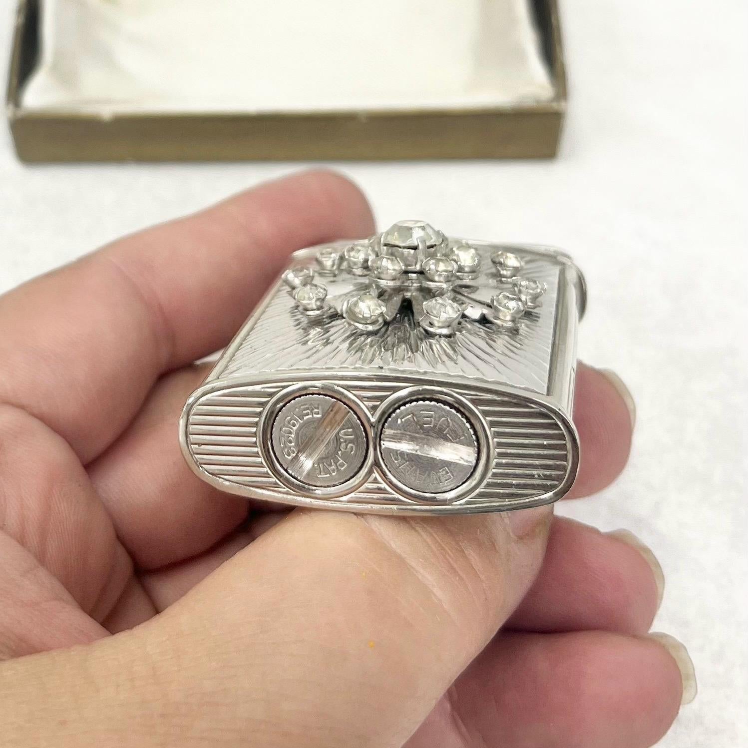 Vintage 1950’s 1960’s Evans Starburst Chrome Plate Cigarette Lighter with Starburst Crystal Diamante Detail TheGreenGlassGemShop