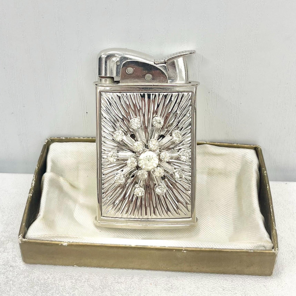 Vintage 1950’s 1960’s Evans Starburst Chrome Plate Cigarette Lighter with Starburst Crystal Diamante Detail TheGreenGlassGemShop