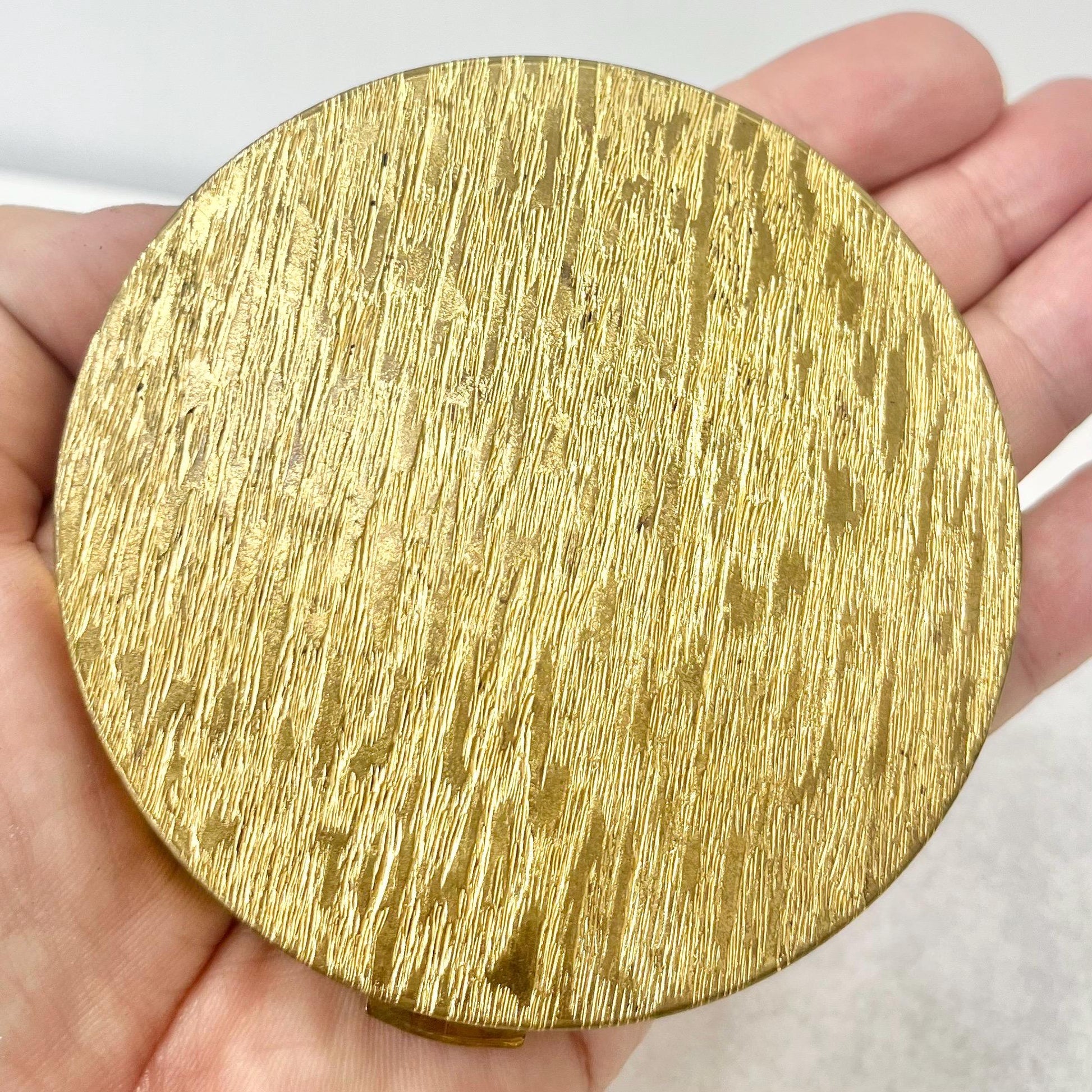 Vintage 1950’s 1960’s Emrich Gold Tone Brutalist Compact with Interior Mirror TheGreenGlassGemShop