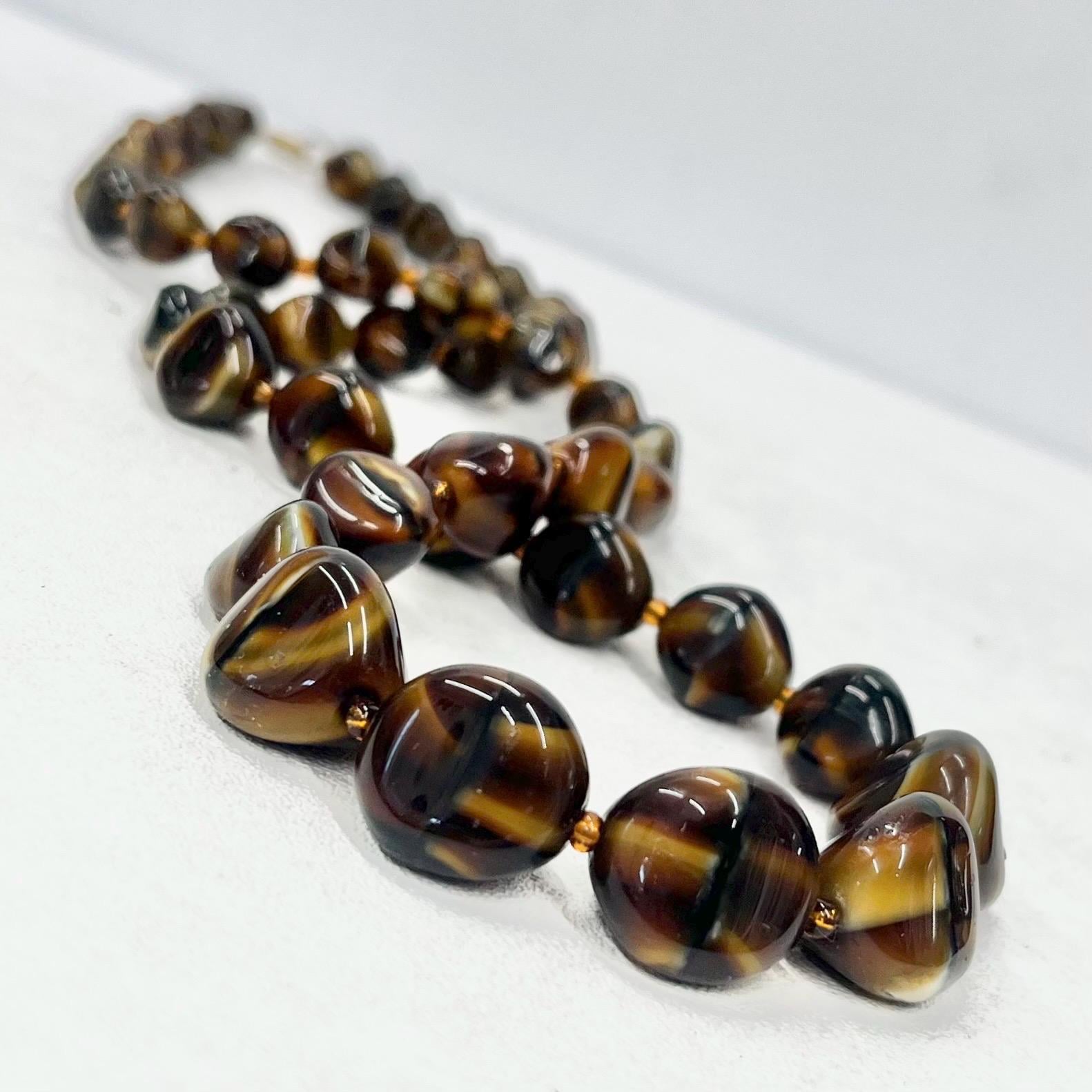 Vintage Brown Faux Tigers Eye Czech Glass Bead Necklace Excellent Quality Beads Vintage Jewellery 21” Long MillyOliverVintage