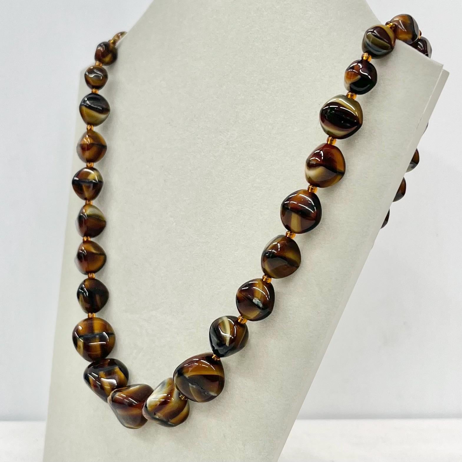 Vintage Brown Faux Tigers Eye Czech Glass Bead Necklace Excellent Quality Beads Vintage Jewellery 21” Long MillyOliverVintage