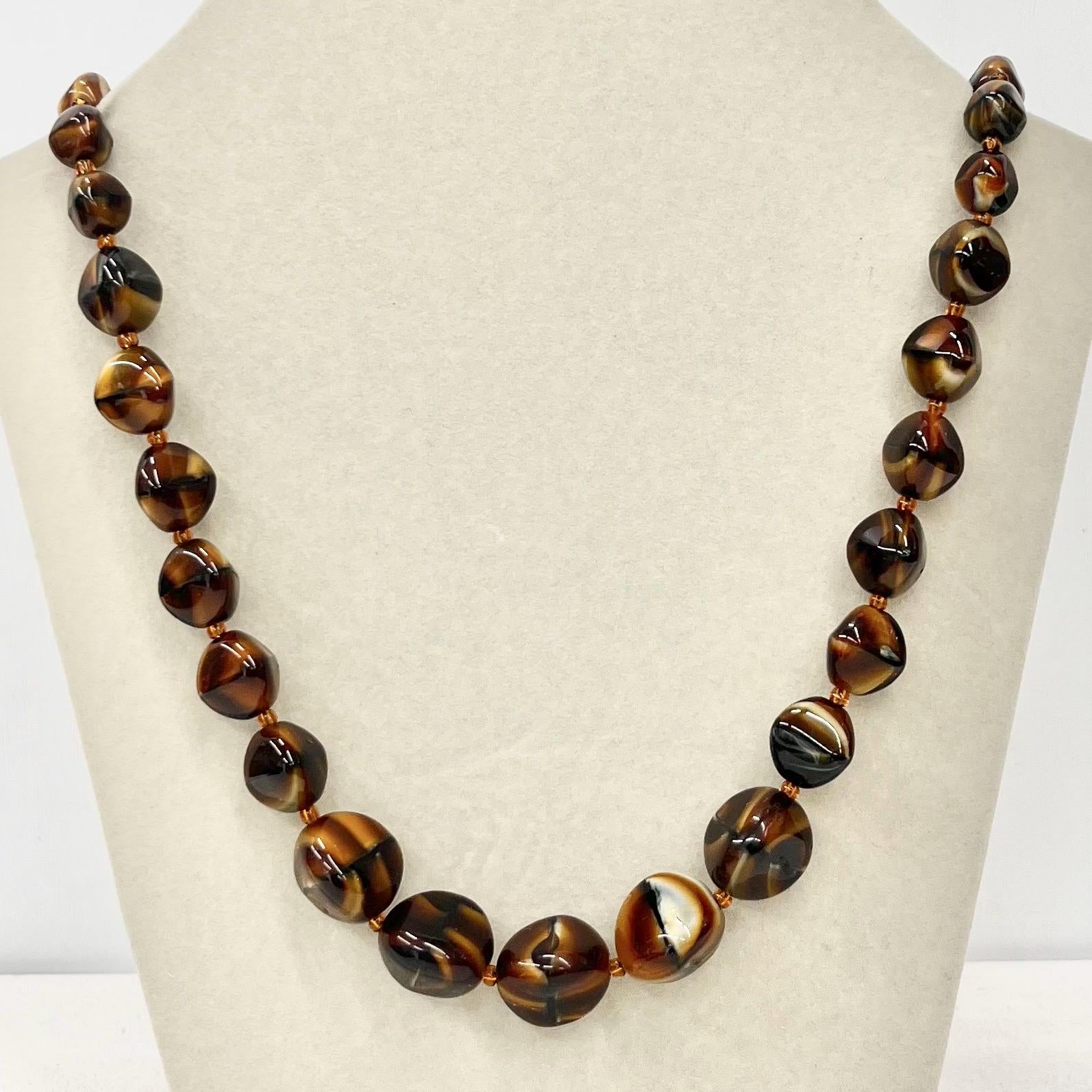 Vintage Brown Faux Tigers Eye Czech Glass Bead Necklace Excellent Quality Beads Vintage Jewellery 21” Long MillyOliverVintage
