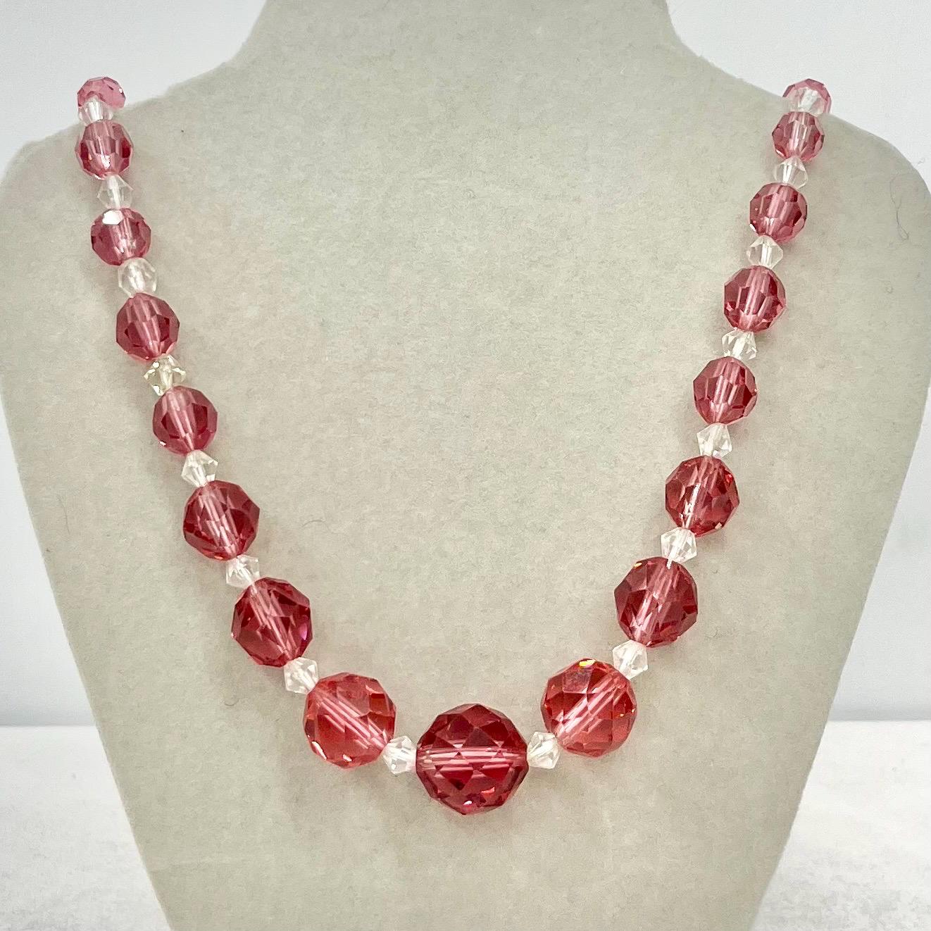 Vintage 1940’s 1950’s Rose Pink Faceted Glass Graduated Bead Necklace Excellent Quality Beads Vintage Jewellery 16” Long MillyOliverVintage