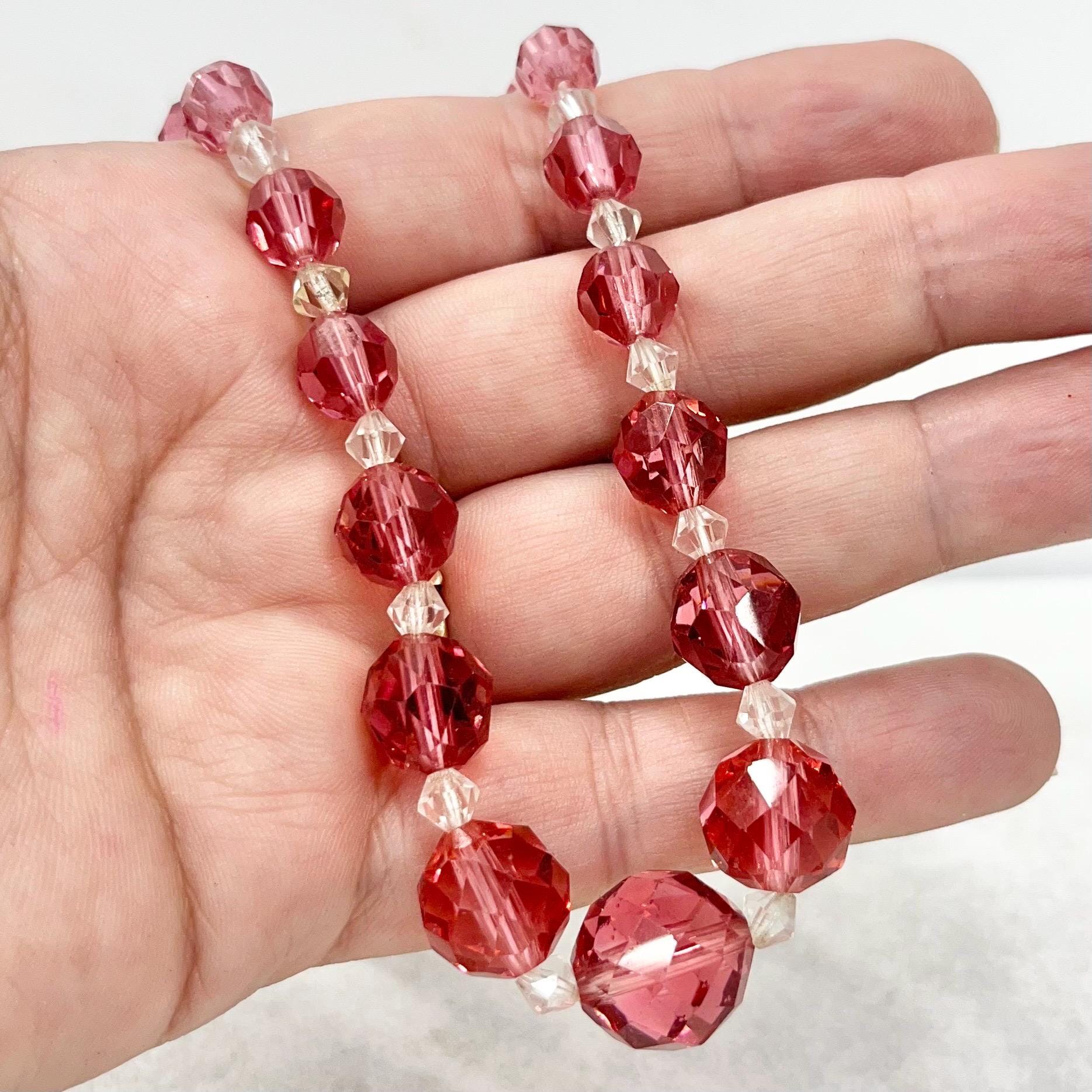 Vintage 1940’s 1950’s Rose Pink Faceted Glass Graduated Bead Necklace Excellent Quality Beads Vintage Jewellery 16” Long MillyOliverVintage