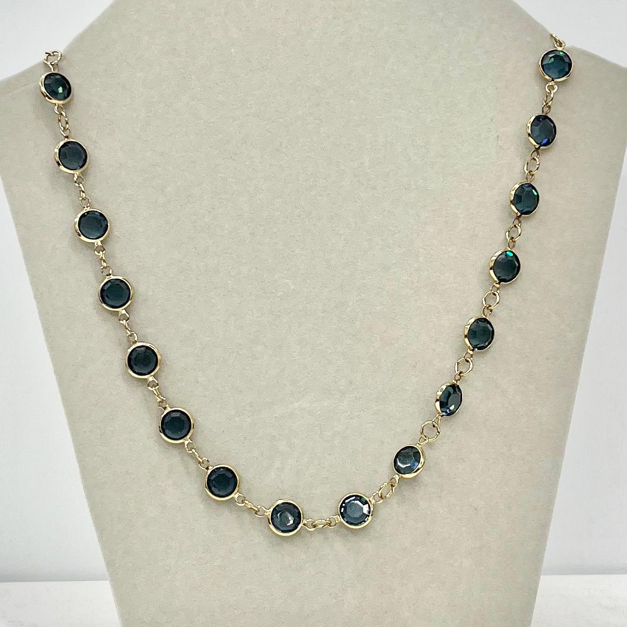 Vintage 1970’s Dark Montana Blue Faceted Rivoli Glass Bead Chain Necklace Excellent Quality Crystals Vintage Jewellery 18” Long MillyOliverVintage