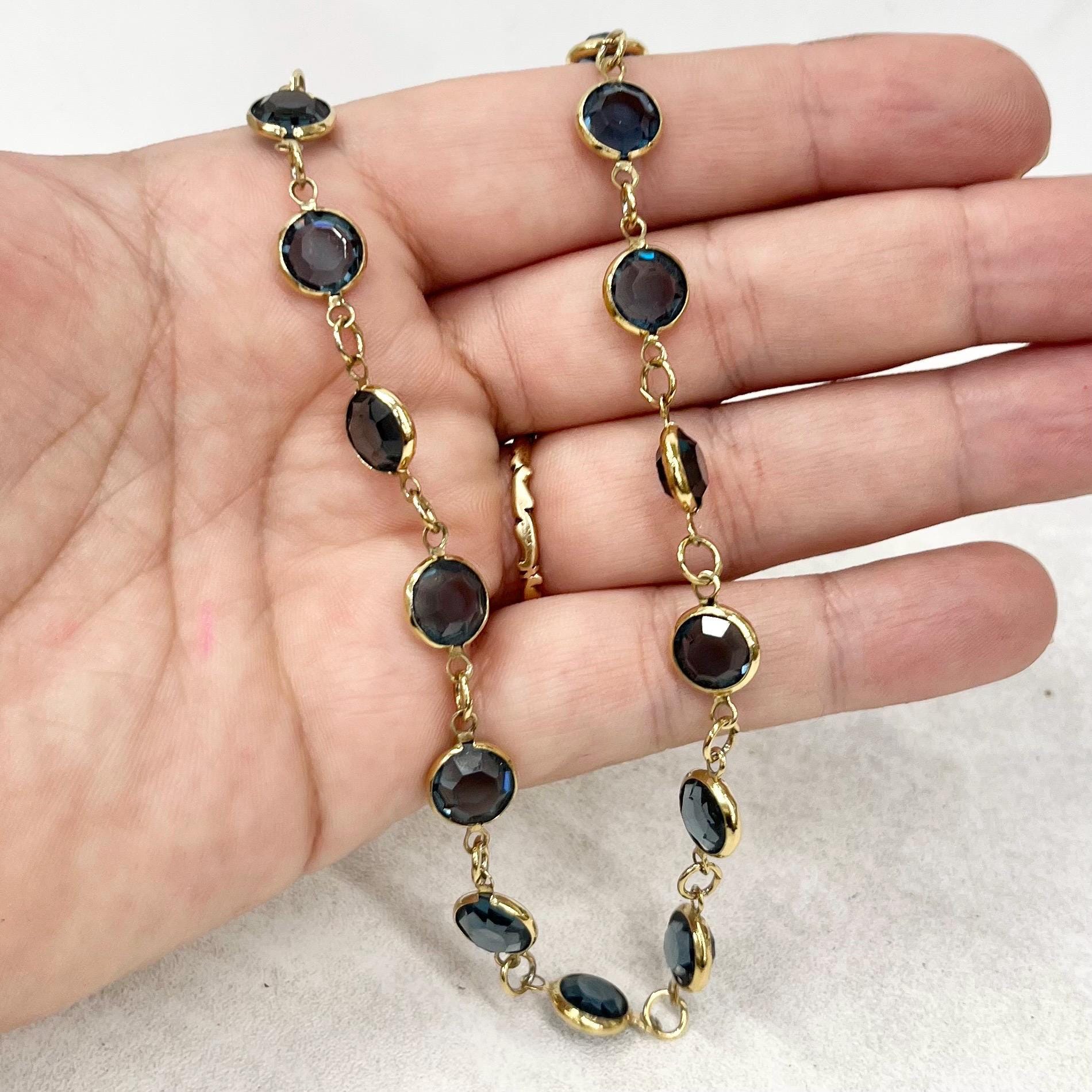 Vintage 1970’s Dark Montana Blue Faceted Rivoli Glass Bead Chain Necklace Excellent Quality Crystals Vintage Jewellery 18” Long MillyOliverVintage