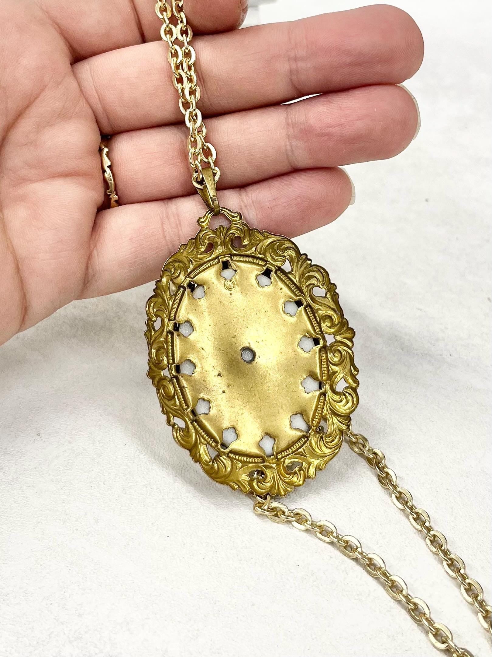 Vintage Victorian Style 1970‘s Filigree Stamping Female Portrait Cameo Pendant with a 30” Chain MillyOliverVintage
