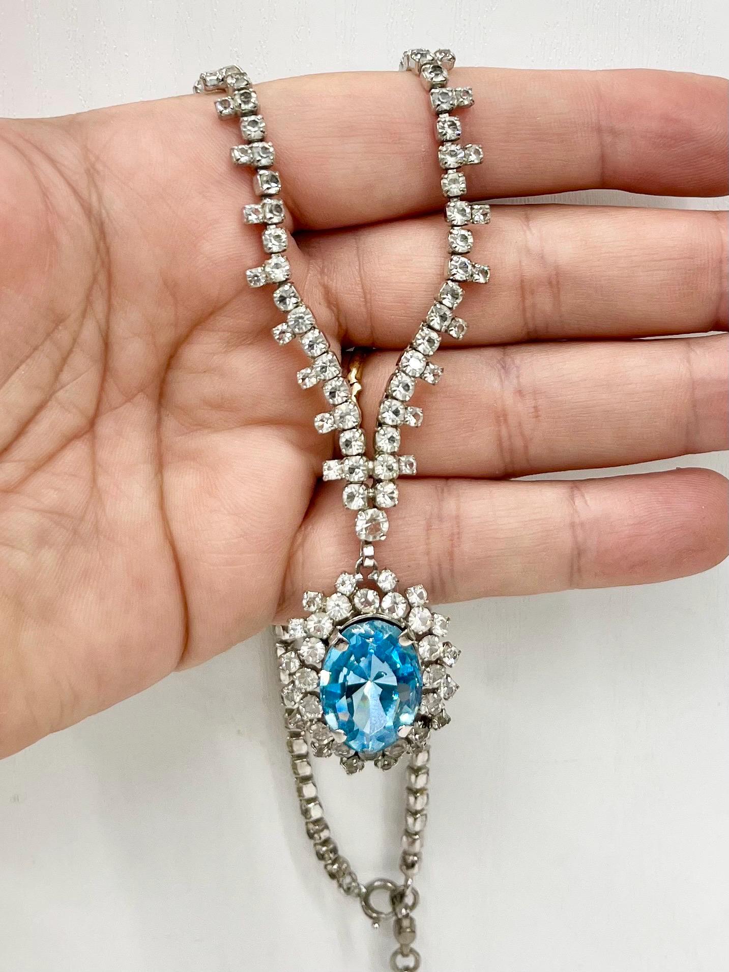 Vintage Aquamarine Blue Drop Faceted Glass Crystal Chain Necklace Excellent Quality Crystals Vintage Jewellery 16” Long with a 3” Extender MillyOliverVintage