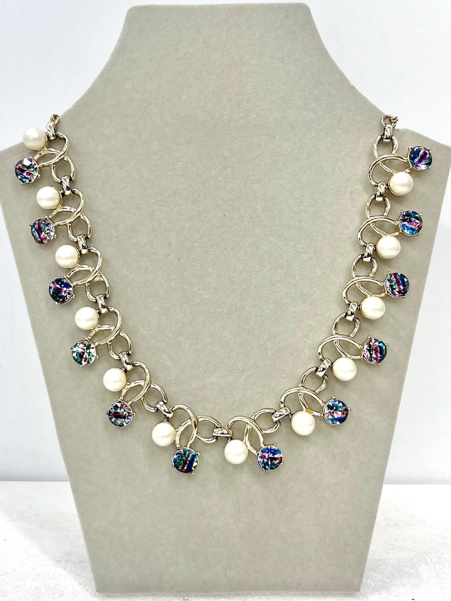Vintage 1960’s Czech Rainbow Iris Crystal & White Glass Pearl Necklace Choker Excellent Quality Vintage Jewellery 13” with a 4” Extender MillyOliverVintage