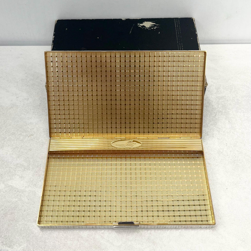 Vintage 1950’s 1960’s Evans Starburst Chrome Plate Cigarette Case with Starburst Crystal Diamante Detail Complete with Box & Pouch TheGreenGlassGemShop