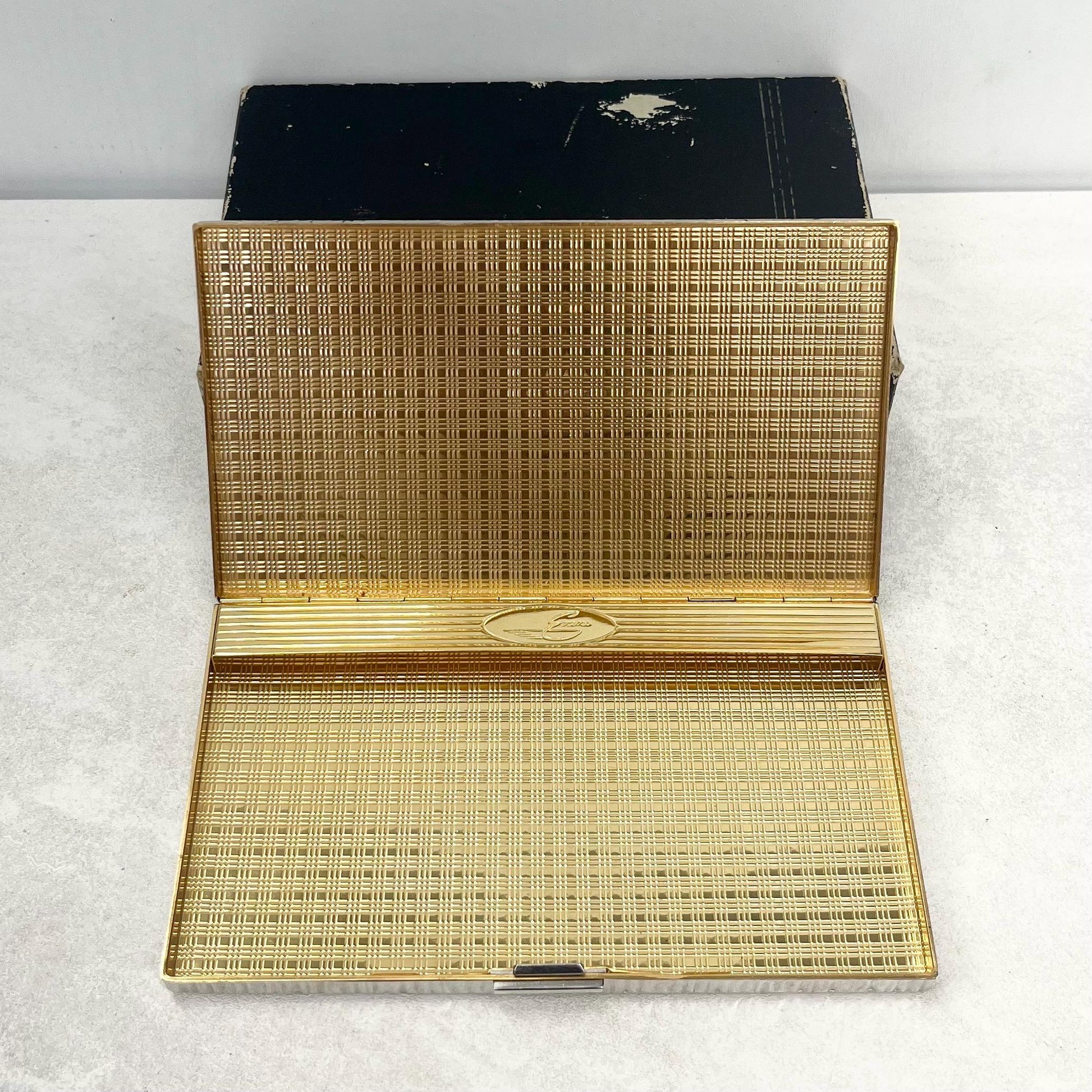 Vintage 1950’s 1960’s Evans Starburst Chrome Plate Cigarette Case with Starburst Crystal Diamante Detail Complete with Box & Pouch TheGreenGlassGemShop