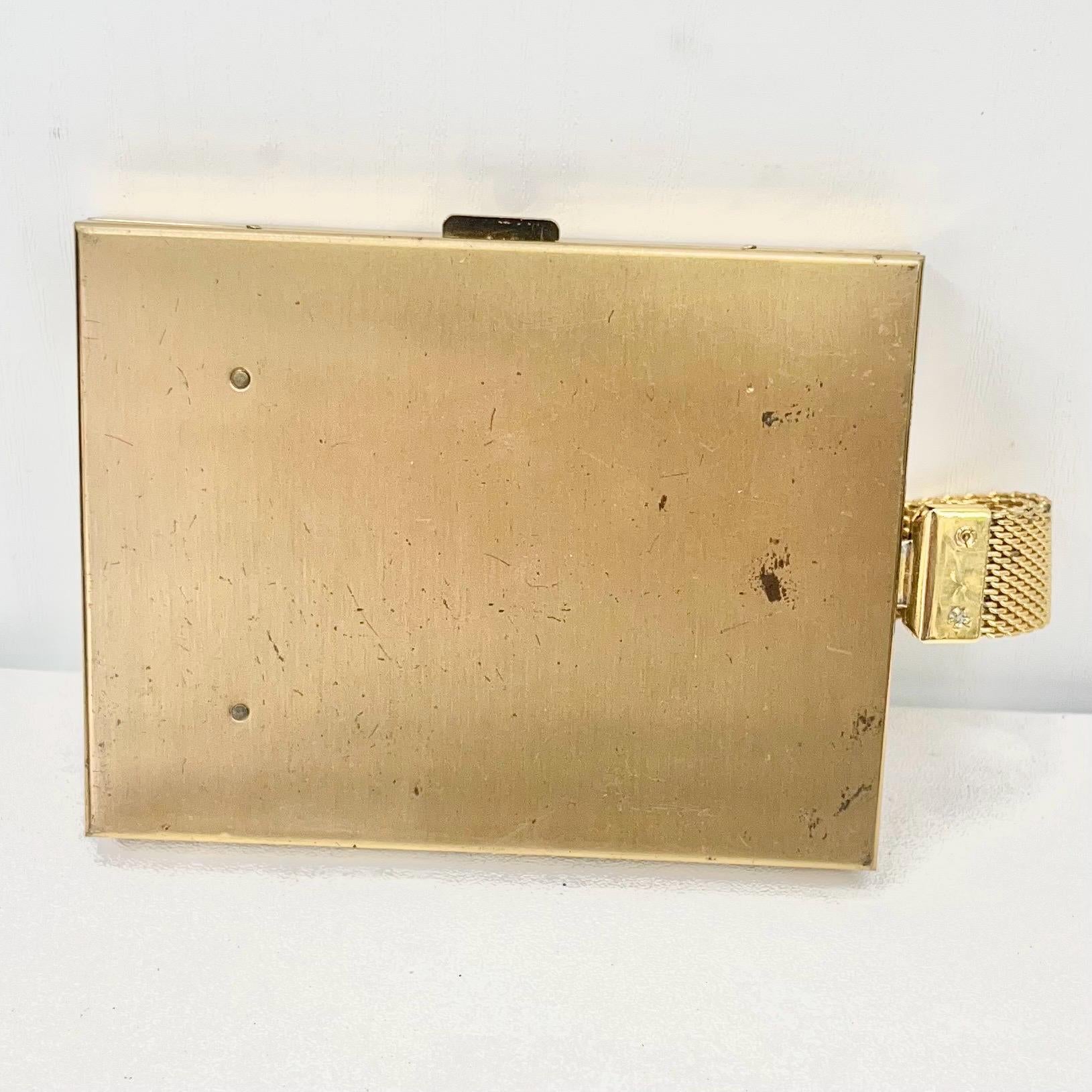 Vintage 1950’s 1960’s Gold Tone Basket Weave Compact Vanity Case with Mirror Powder Compact Comb Pouch & Handle TheGreenGlassGemShop