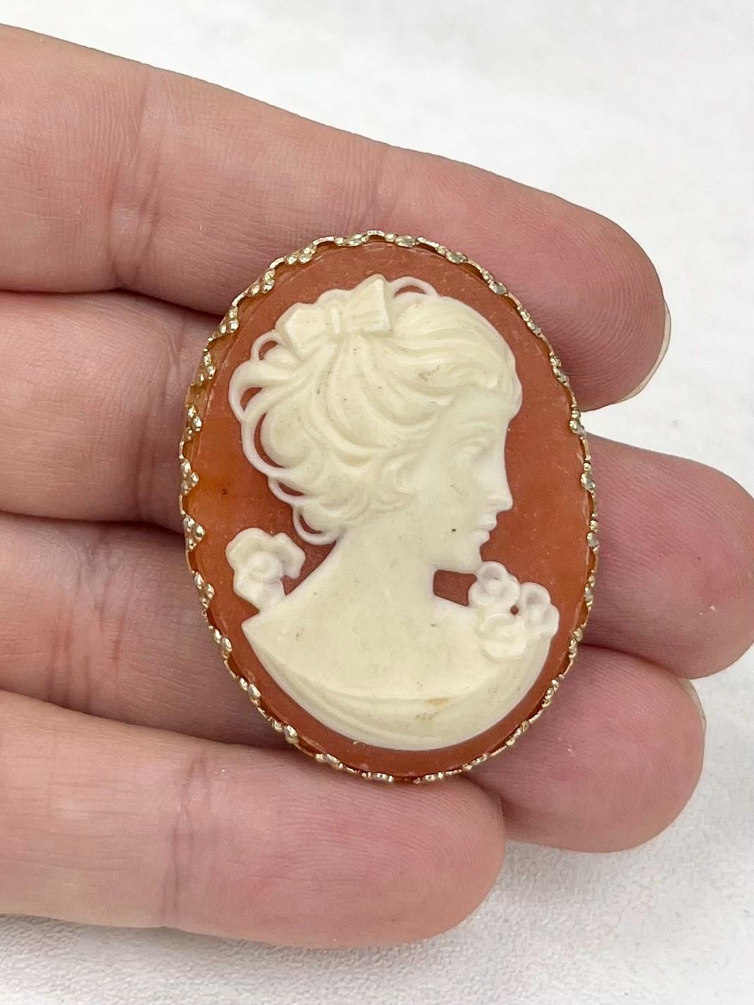 Vintage Large Faux Orange & Cream Cameo Brooch in a Gold Tone Setting Victorian Style MillyOliverVintage