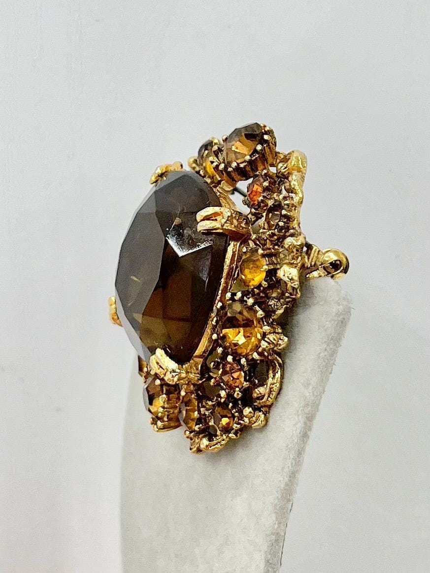 Vintage Large Autumnal Glass Crystal Statement Brooch in a Gold Tone Setting Exceptional Quality Vintage Brooch in Tones of Brown & Gold MillyOliverVintage