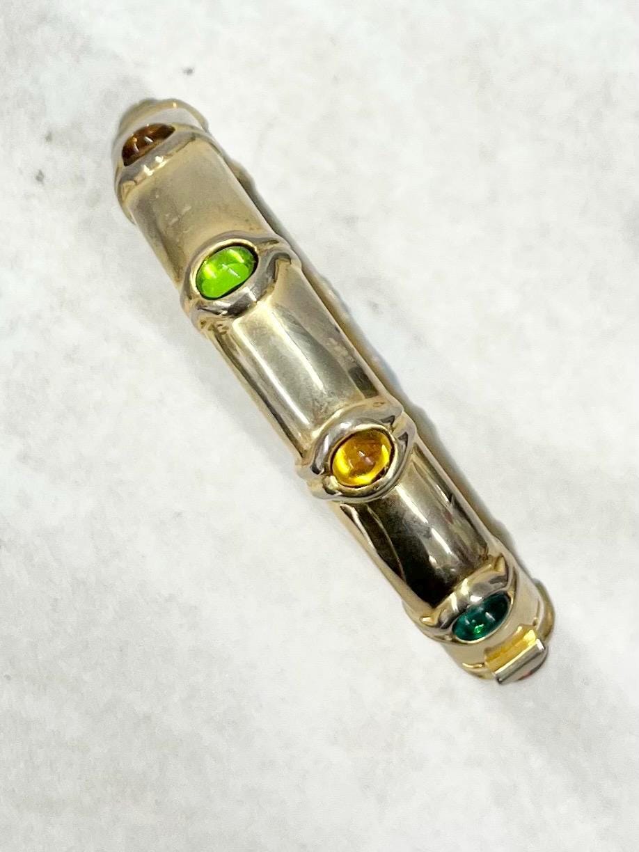Vintage Gold Plated 1970’s Glass Cabochon Set Hindged Bangle MillyOliverVintage