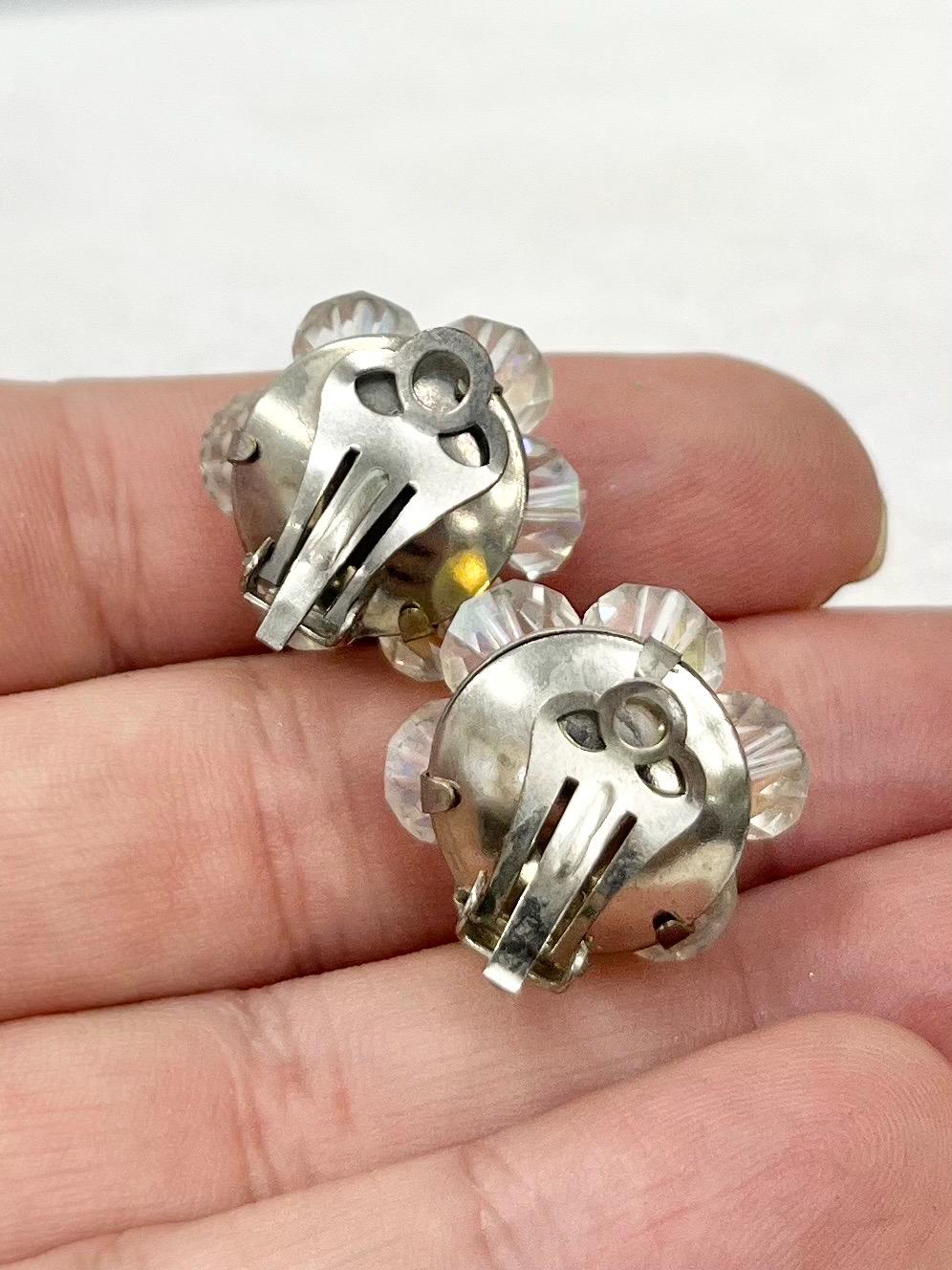 Vintage Aurora Borealis Austrian Crystal Cluster Clip On Earrings 1970’s - 1980’s Beautifully Sparkling Bridal Earrings MillyOliverVintage