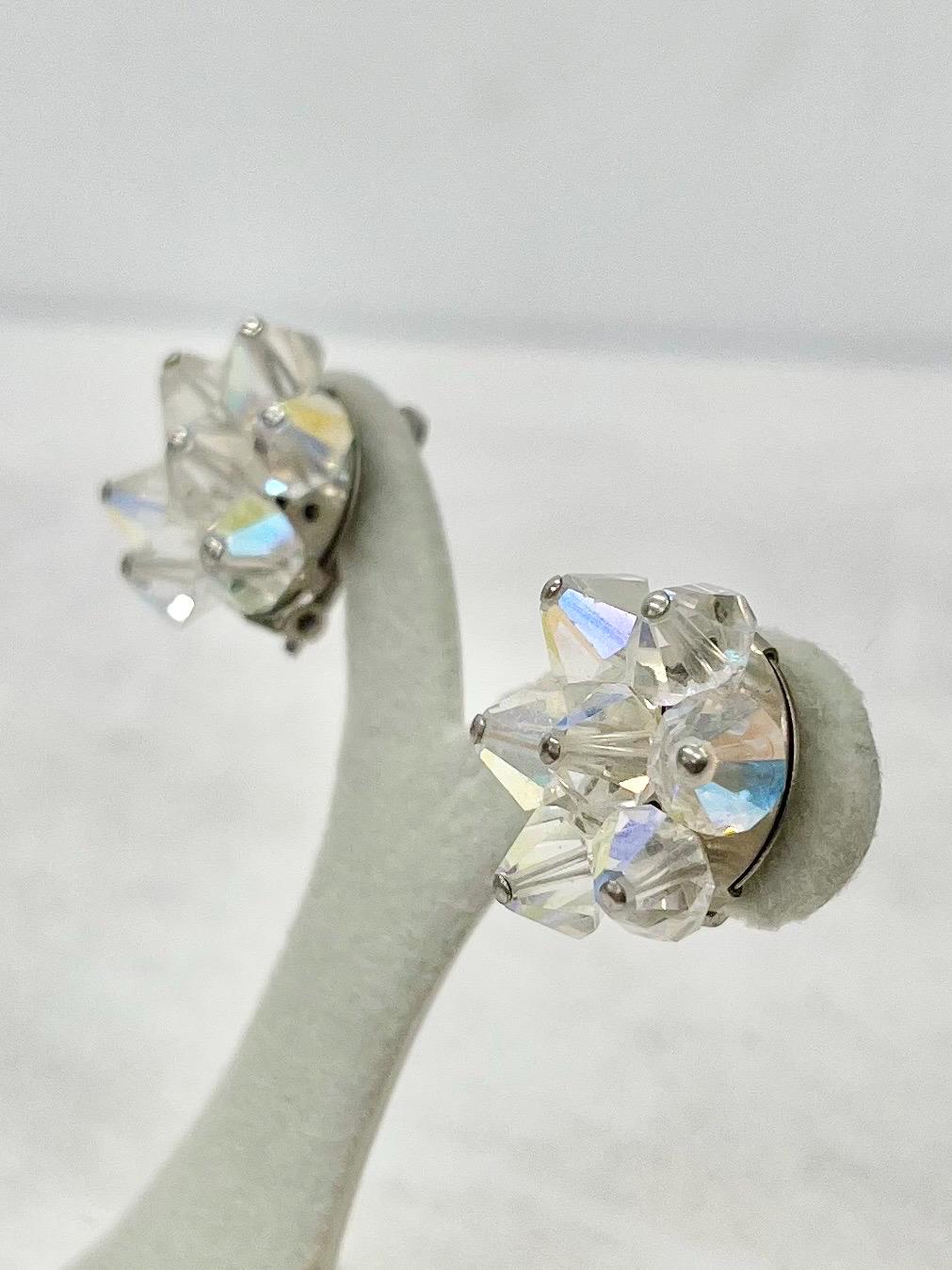 Vintage Aurora Borealis Austrian Crystal Cluster Clip On Earrings 1970’s - 1980’s Beautifully Sparkling Bridal Earrings MillyOliverVintage