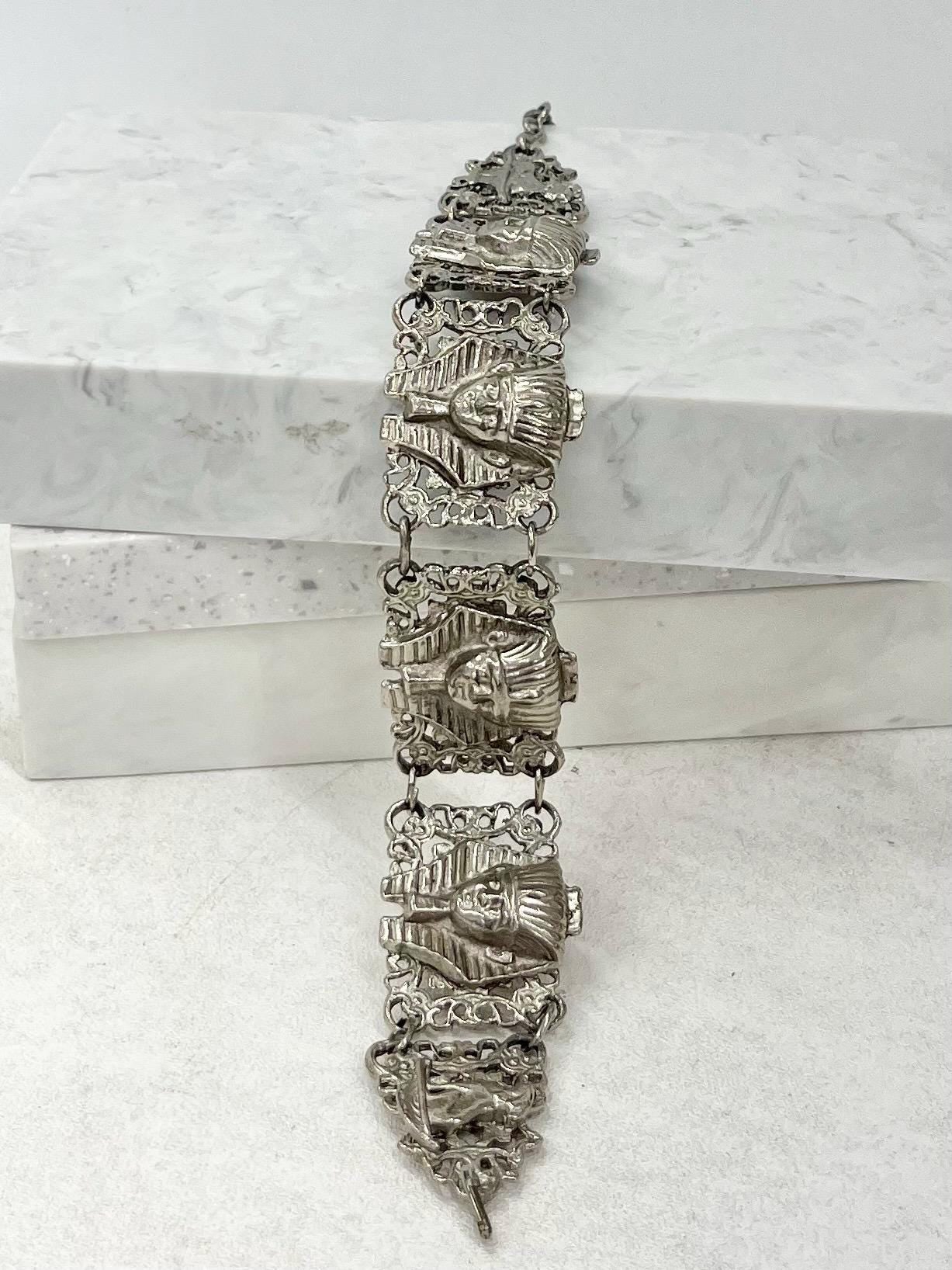 Vintage Silver Plate 1960’s 1970’s Wide Tutankhamun Egyptian Revival Bracelet with Costume Jewellery 7.5” MillyOliverVintage