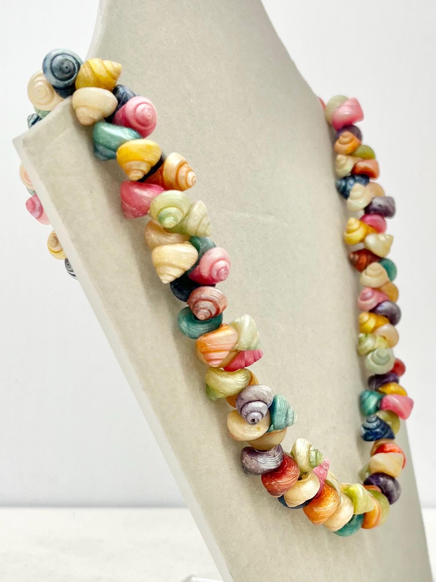 Vintage 1950’s Dyed Trochus Shell Beaded Necklace Multi Coloured Iridescent Shells 19” Long MillyOliverVintage