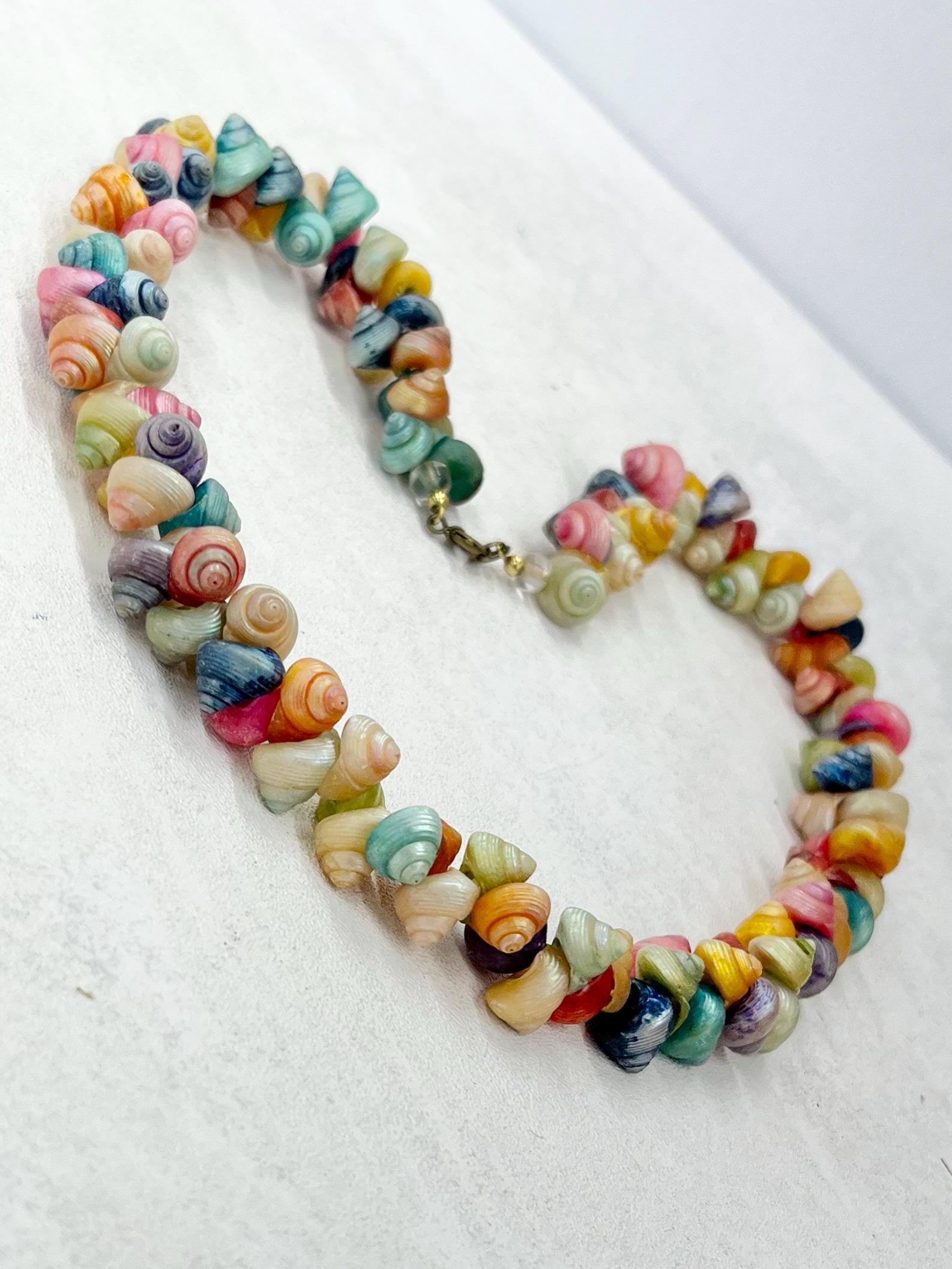 Vintage 1950’s Dyed Trochus Shell Beaded Necklace Multi Coloured Iridescent Shells 19” Long MillyOliverVintage