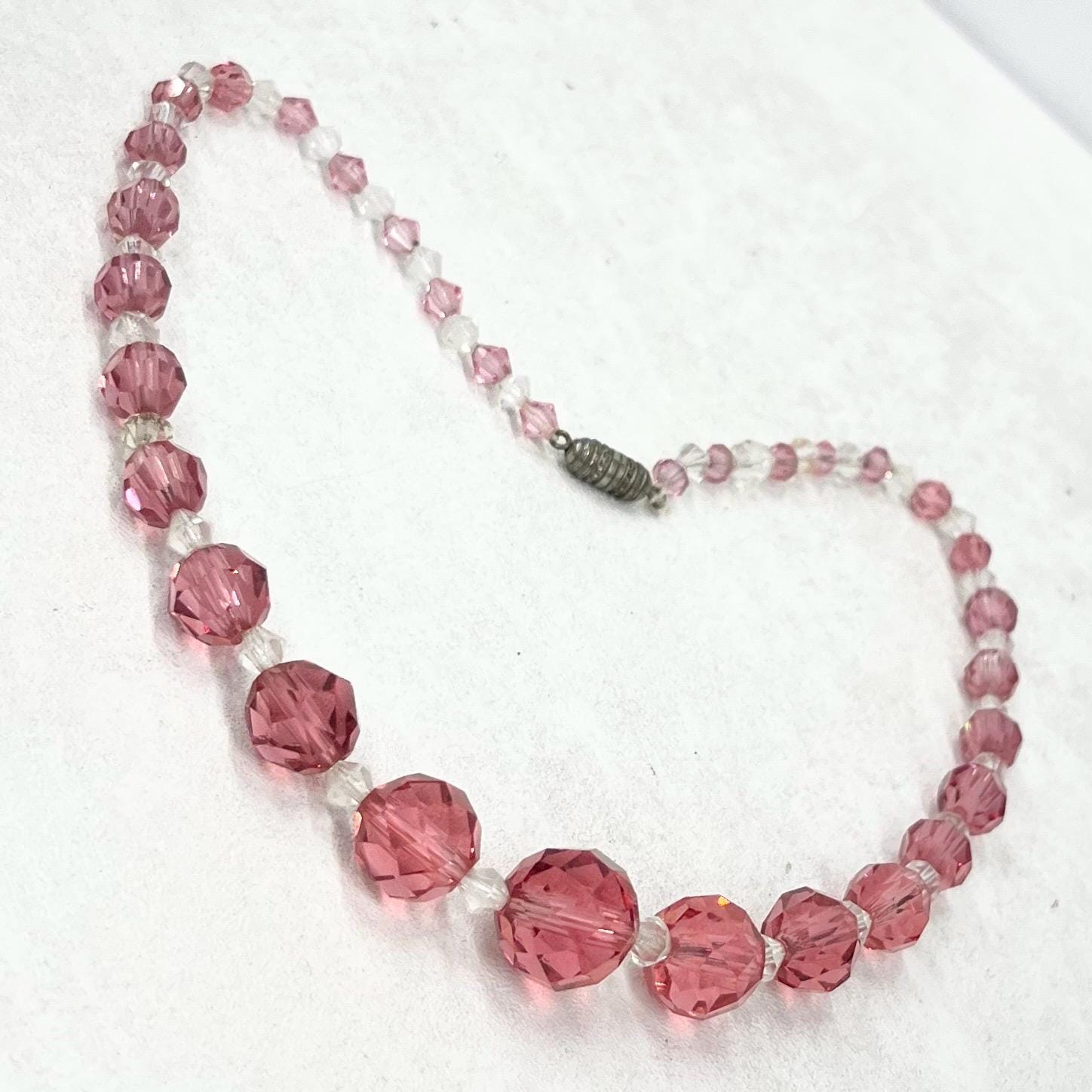 Vintage 1940’s 1950’s Rose Pink Faceted Glass Graduated Bead Necklace Excellent Quality Beads Vintage Jewellery 16” Long MillyOliverVintage