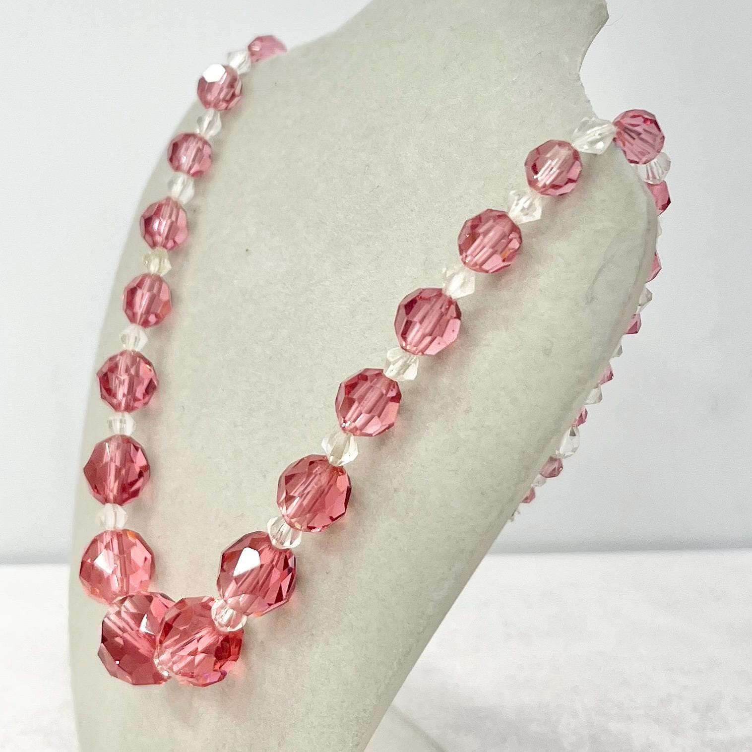 Vintage 1940’s 1950’s Rose Pink Faceted Glass Graduated Bead Necklace Excellent Quality Beads Vintage Jewellery 16” Long MillyOliverVintage