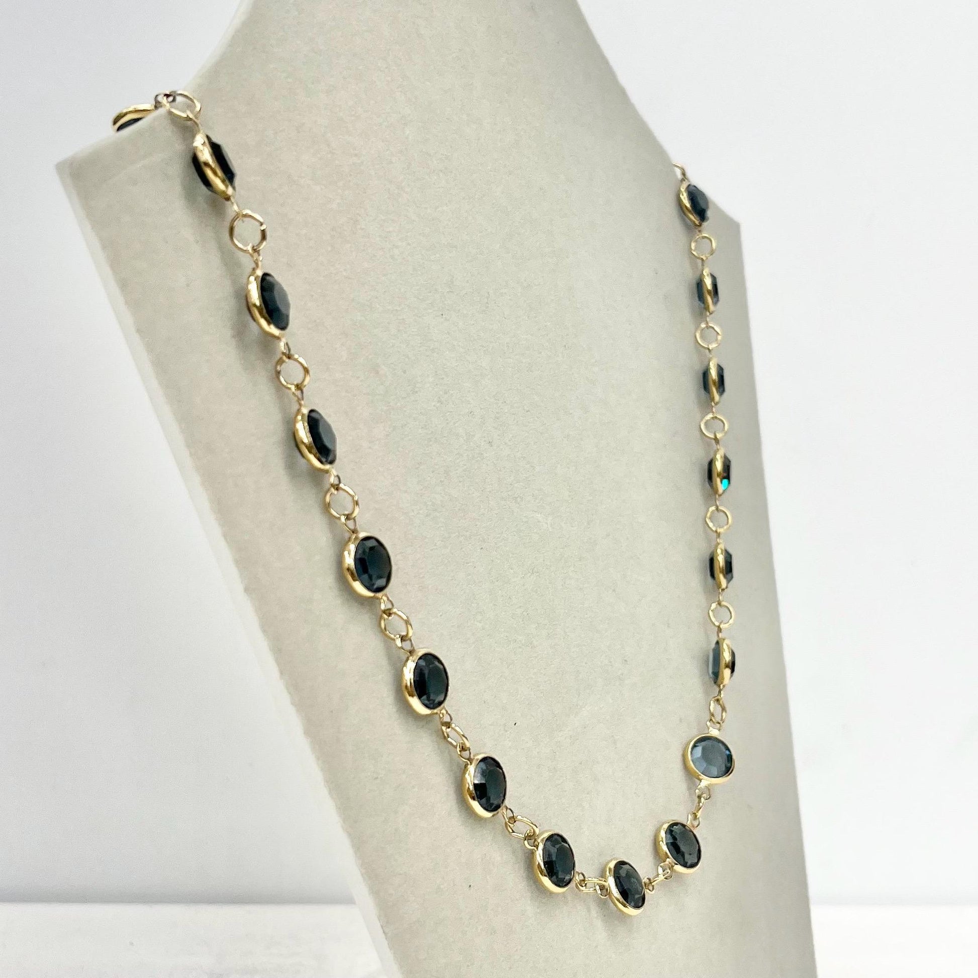 Vintage 1970’s Dark Montana Blue Faceted Rivoli Glass Bead Chain Necklace Excellent Quality Crystals Vintage Jewellery 18” Long MillyOliverVintage