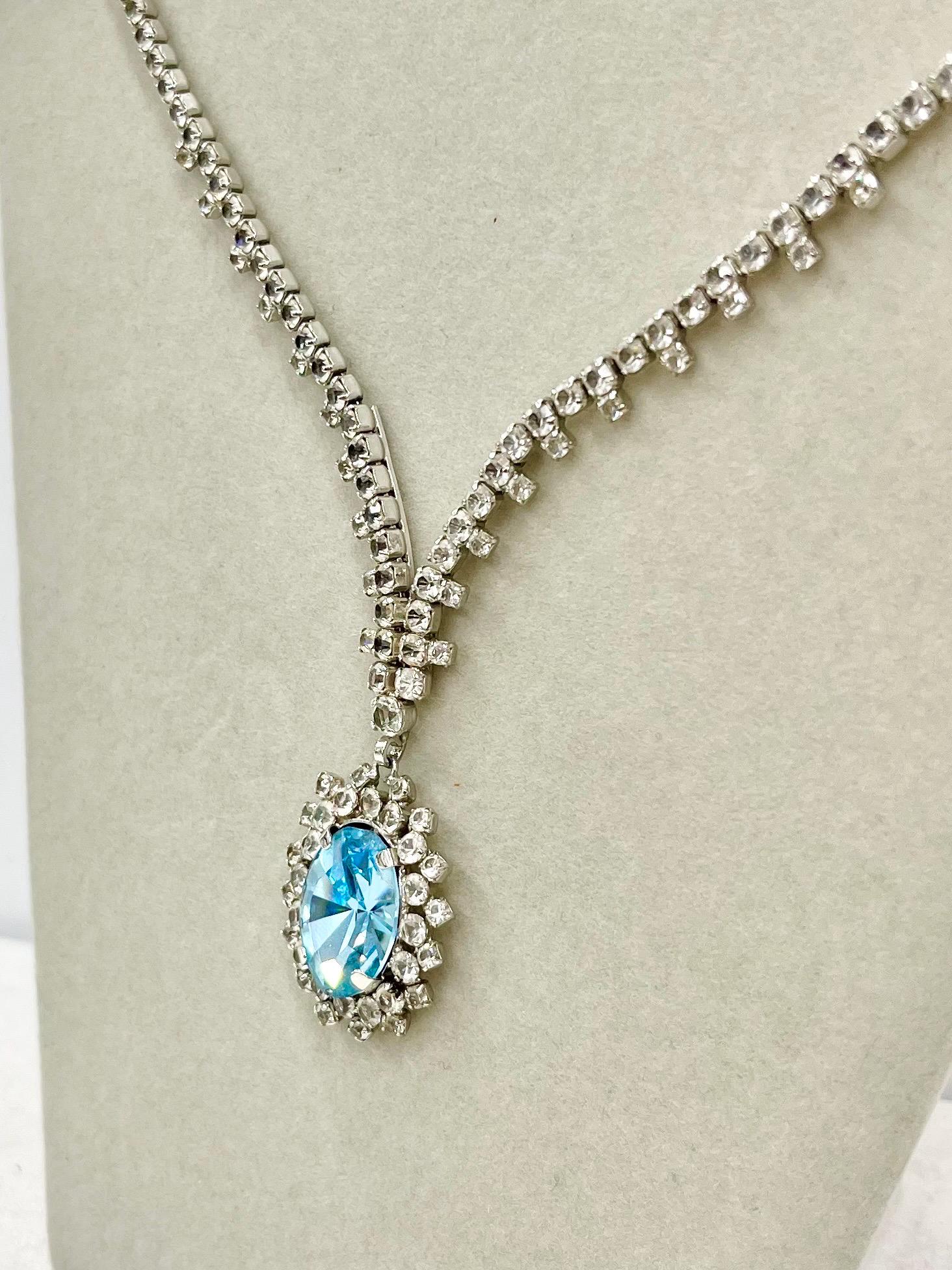 Vintage Aquamarine Blue Drop Faceted Glass Crystal Chain Necklace Excellent Quality Crystals Vintage Jewellery 16” Long with a 3” Extender MillyOliverVintage