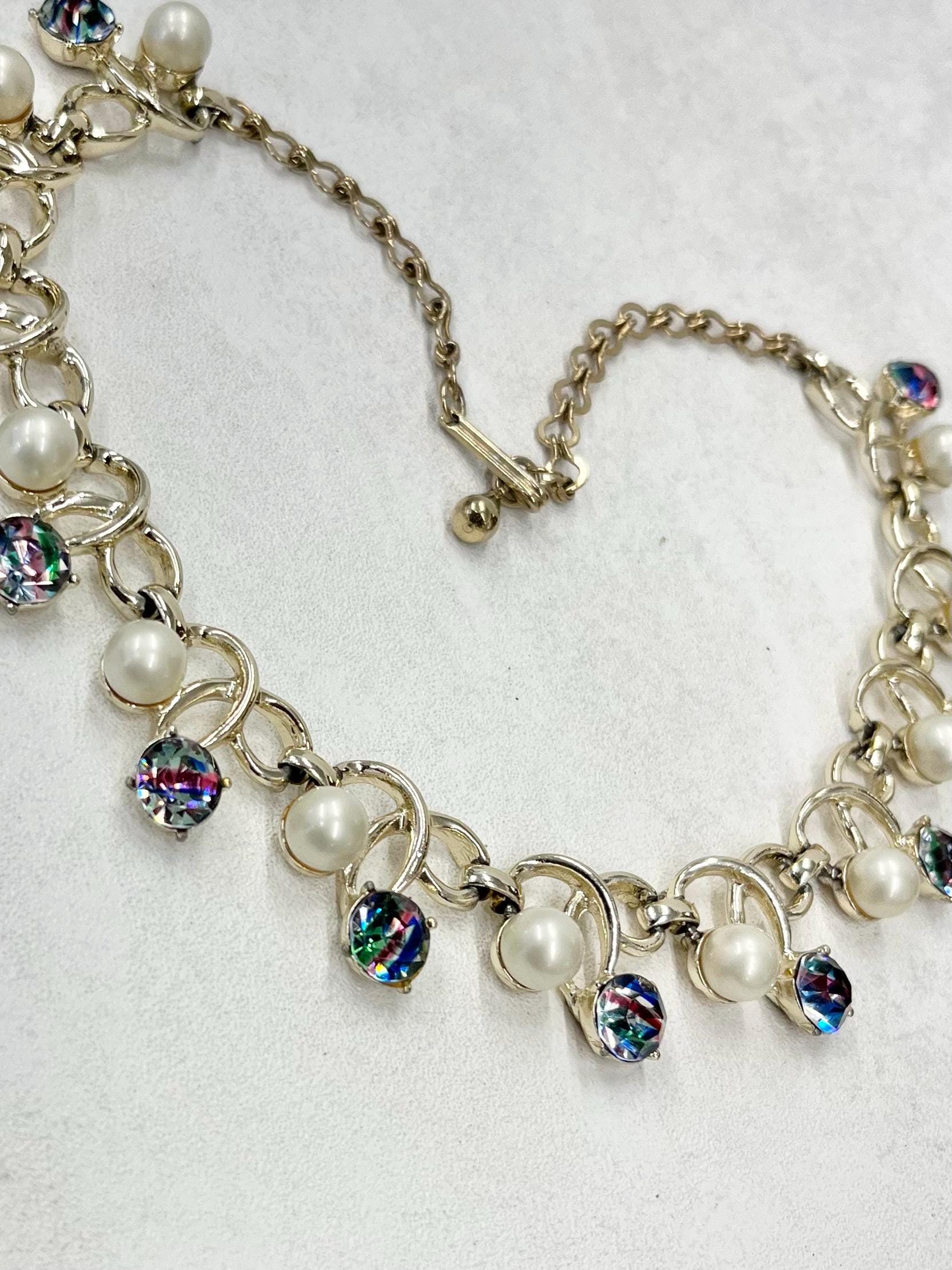 Vintage 1960’s Czech Rainbow Iris Crystal & White Glass Pearl Necklace Choker Excellent Quality Vintage Jewellery 13” with a 4” Extender MillyOliverVintage