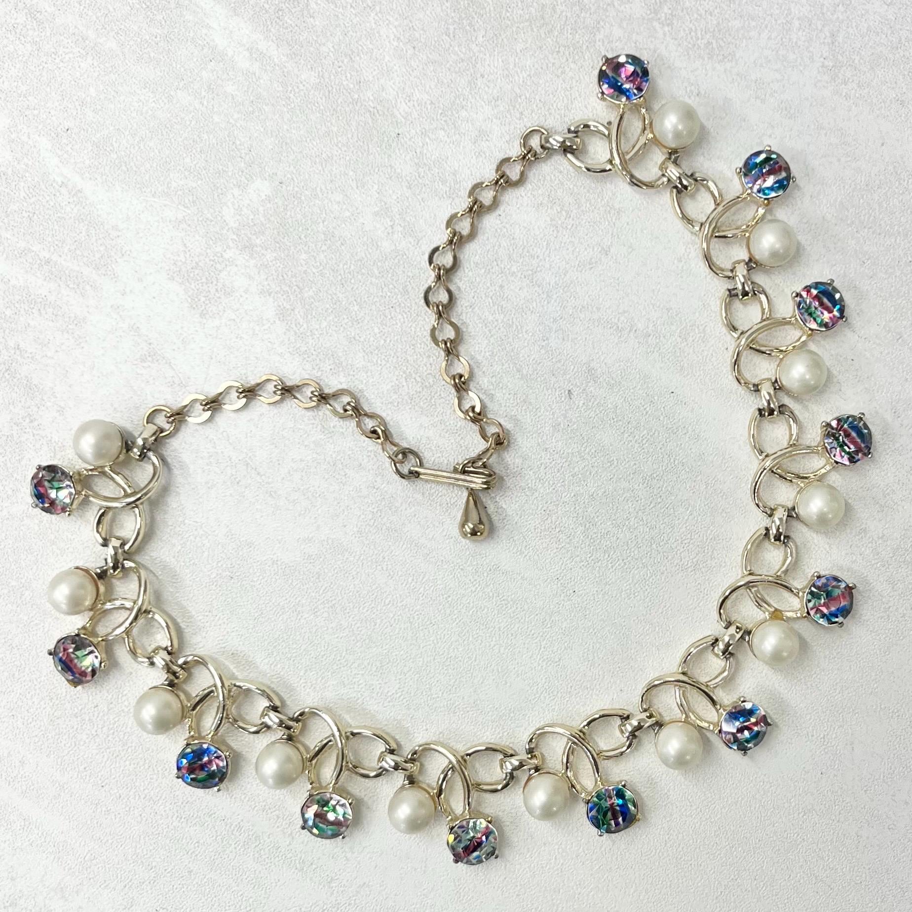Vintage 1960’s Czech Rainbow Iris Crystal & White Glass Pearl Necklace Choker Excellent Quality Vintage Jewellery 13” with a 4” Extender MillyOliverVintage