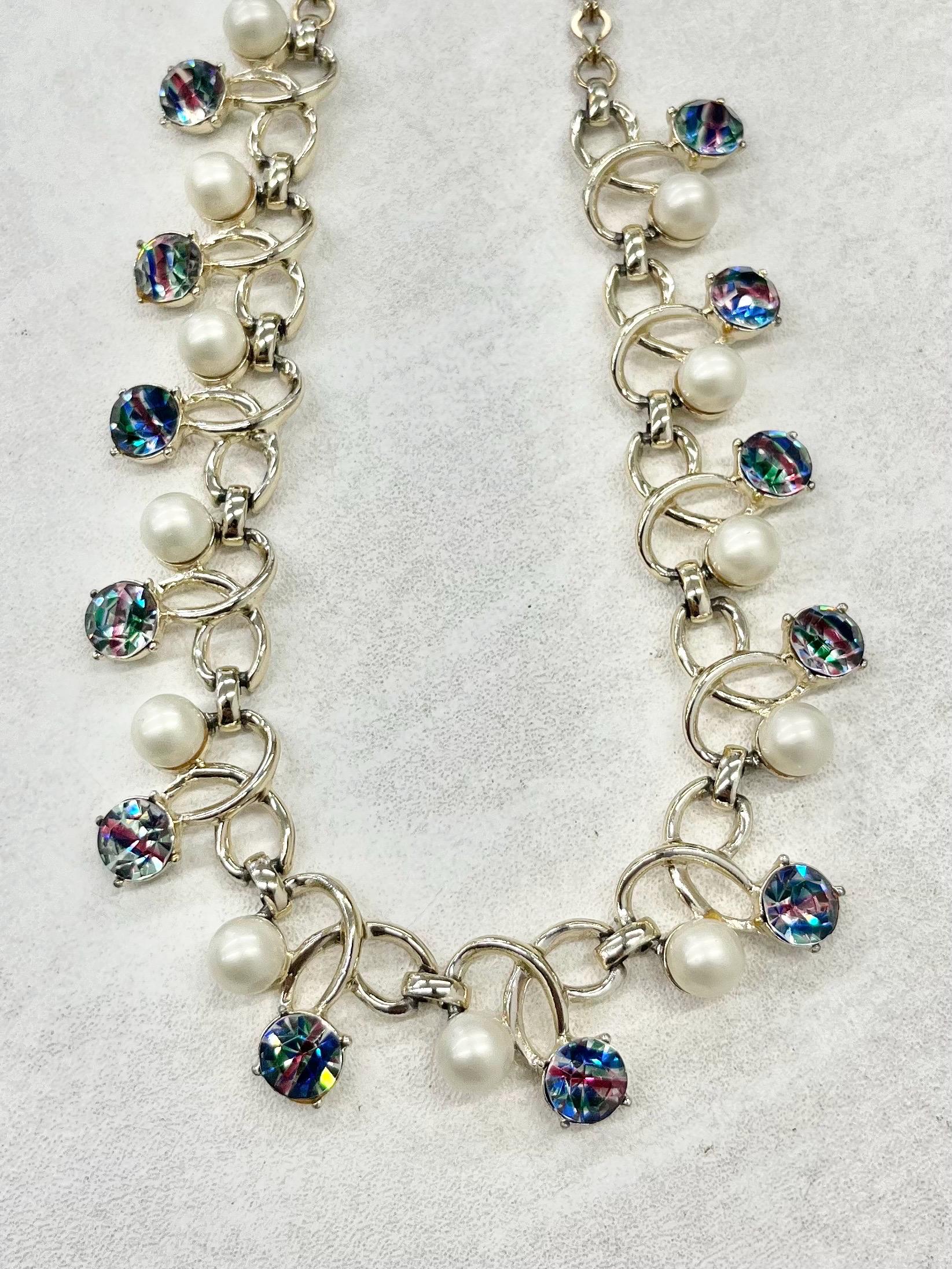 Vintage 1960’s Czech Rainbow Iris Crystal & White Glass Pearl Necklace Choker Excellent Quality Vintage Jewellery 13” with a 4” Extender MillyOliverVintage