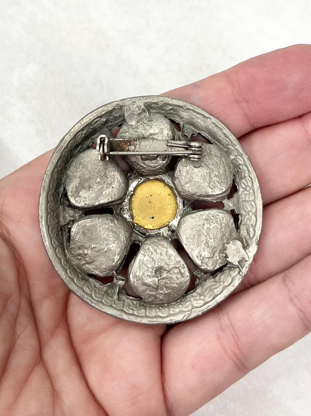 Vintage Round Etruscan / Aztec Style Blue Glass Cabochon Brooch Great Quality Vintage Brooch MillyOliverVintage