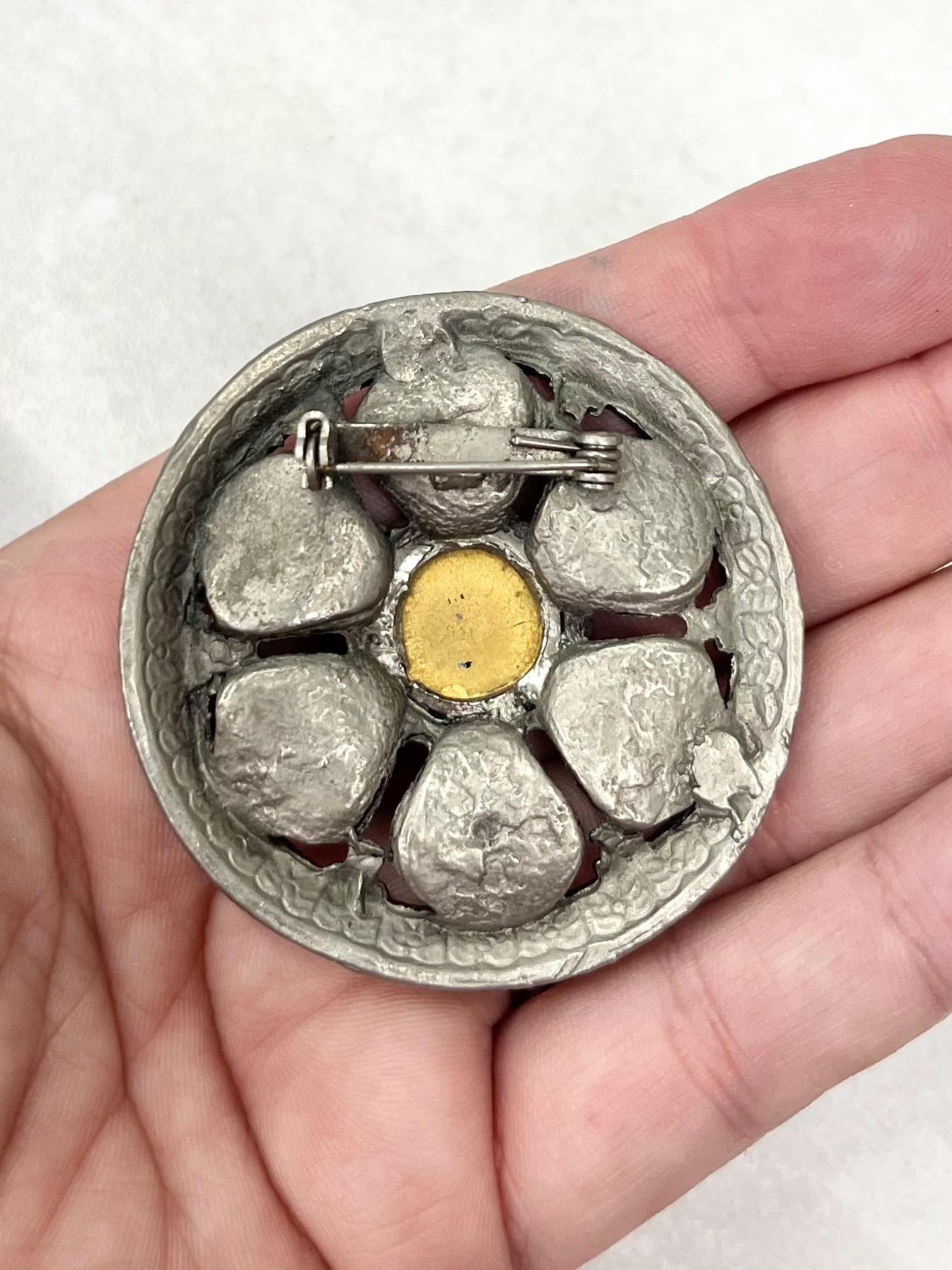 Vintage Round Etruscan / Aztec Style Blue Glass Cabochon Brooch Great Quality Vintage Brooch MillyOliverVintage