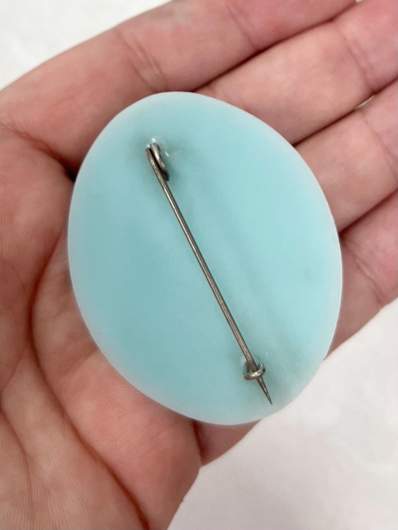 Vintage Large Acrylic Turquoise Blue Black & White Cameo Brooch MillyOliverVintage
