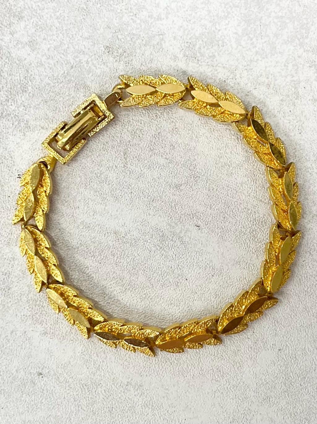 Vintage Gold Plate 1970’s Brutalist Bracelet Textured & Glossy Leaf Style Links MillyOliverVintage