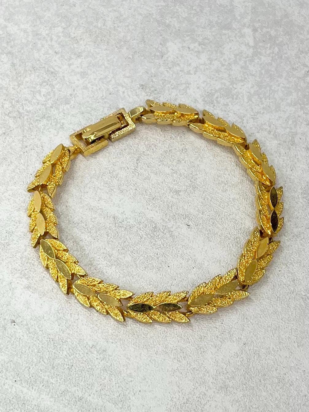 Vintage Gold Plate 1970’s Brutalist Bracelet Textured & Glossy Leaf Style Links MillyOliverVintage