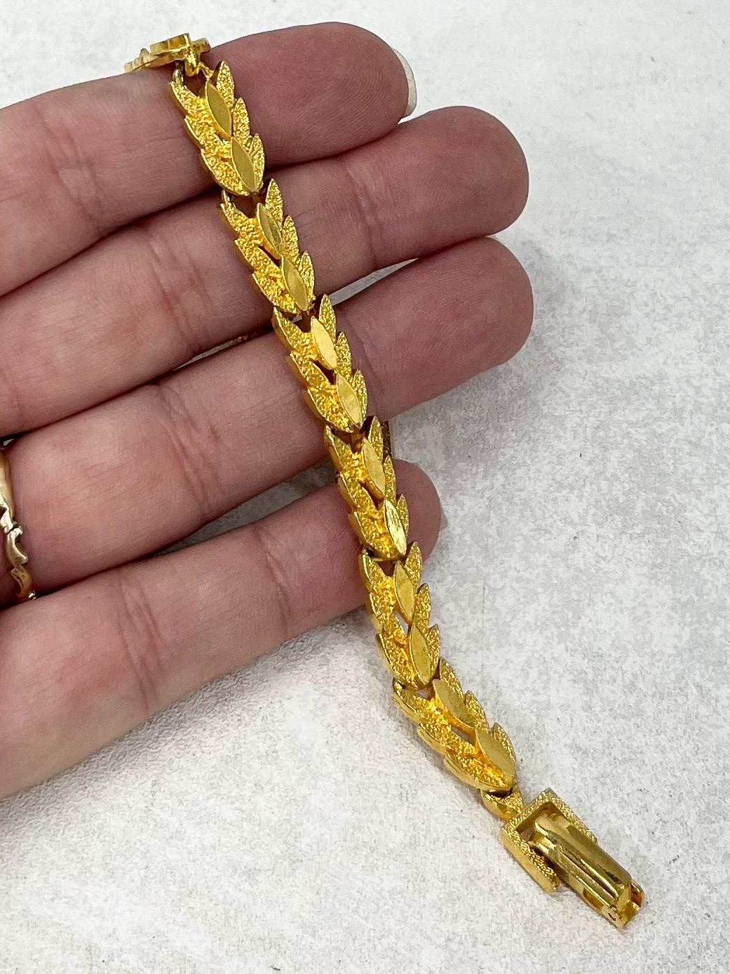 Vintage Gold Plate 1970’s Brutalist Bracelet Textured & Glossy Leaf Style Links MillyOliverVintage